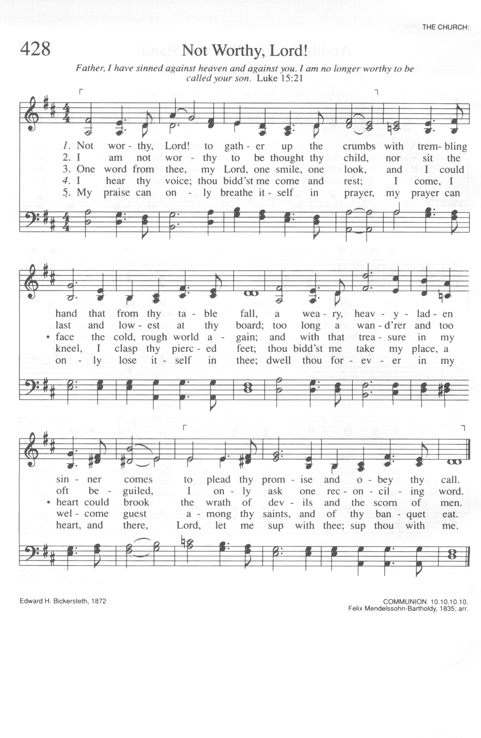 Hymn Sheet for Not Worthy, Lord, to Gather Up the Crumbs