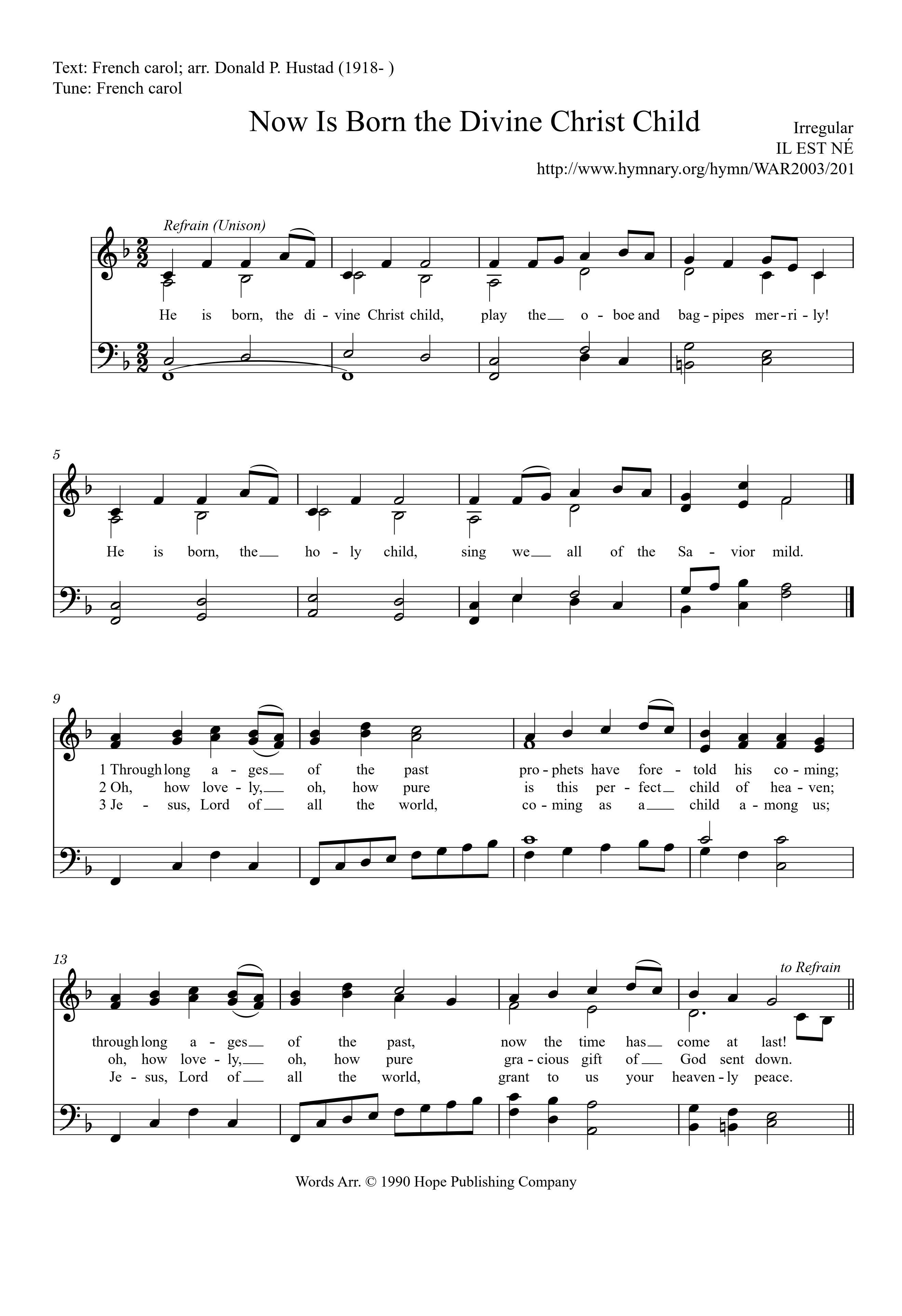 Hymn Sheet for Now Is Born the Divine Christ Child