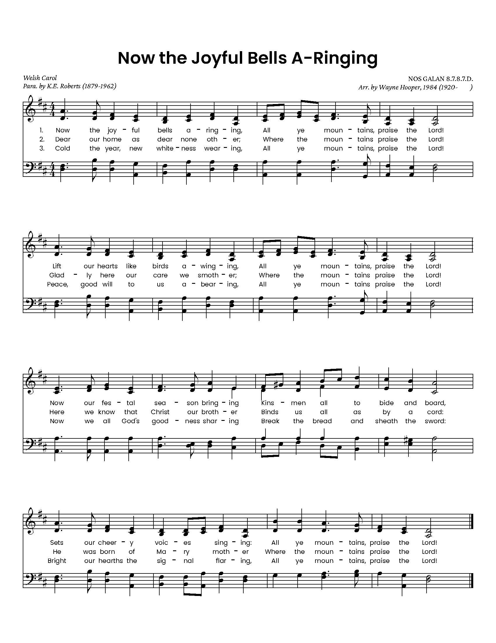 Hymn Sheet for Now the Joyful Bells A-Ringing