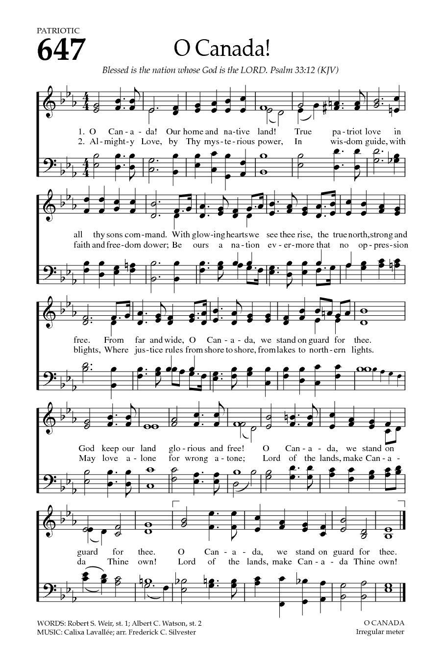 Hymn Sheet for O Canada!