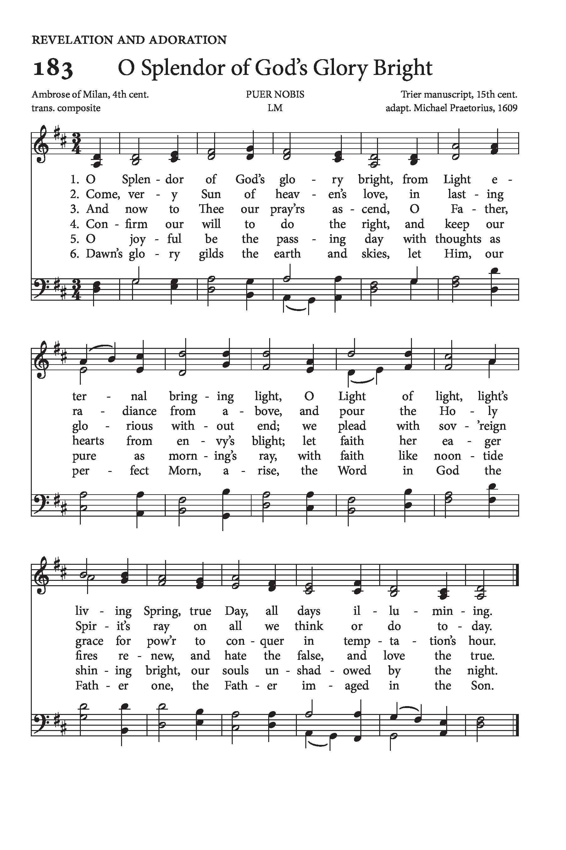 Hymn Sheet for O Splendor of God's Glory Bright
