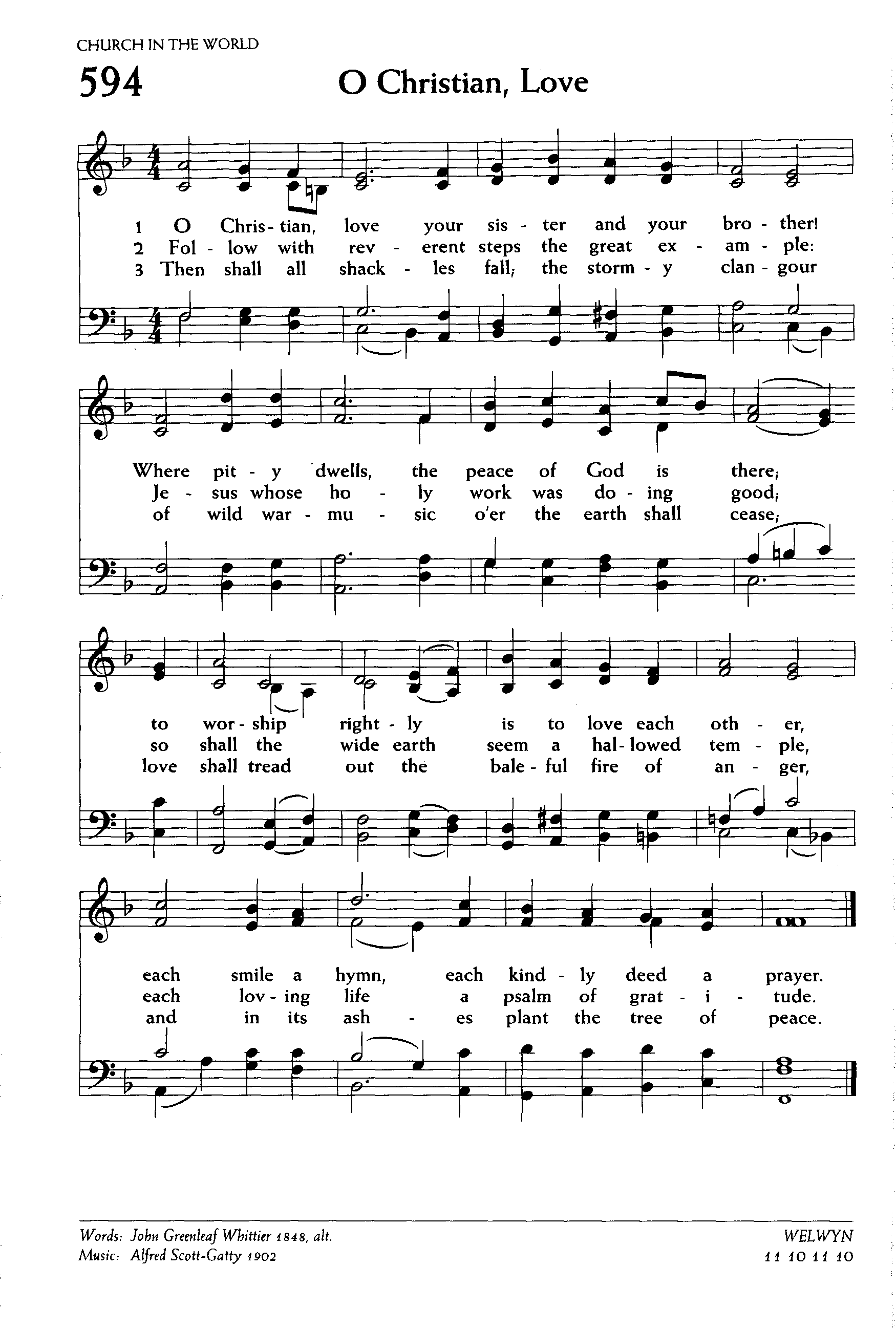 Hymn Sheet for O Brother Man, Fold to Thy Heart Thy Brother