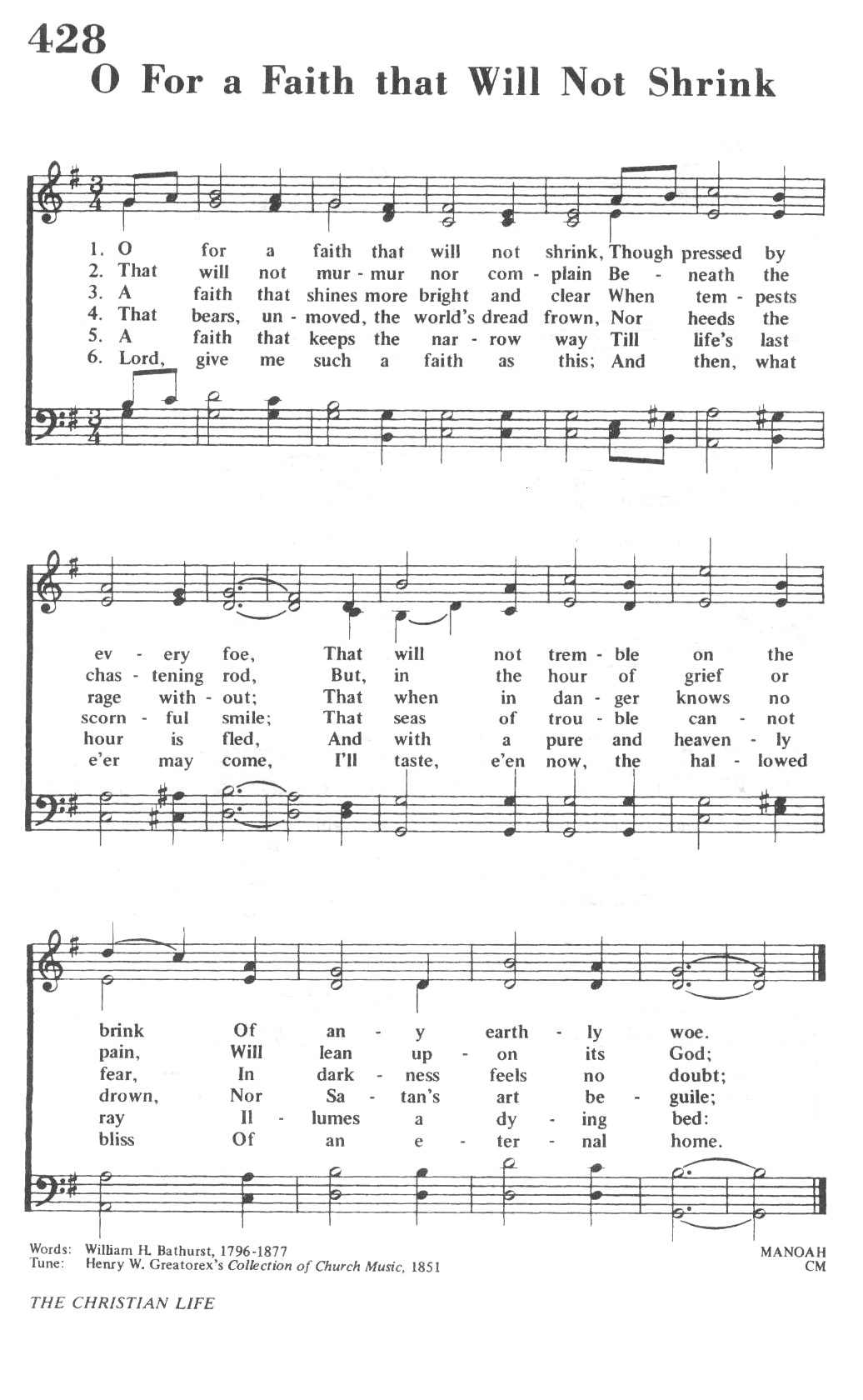 Hymn Sheet for O for a Faith That Will Not Shrink