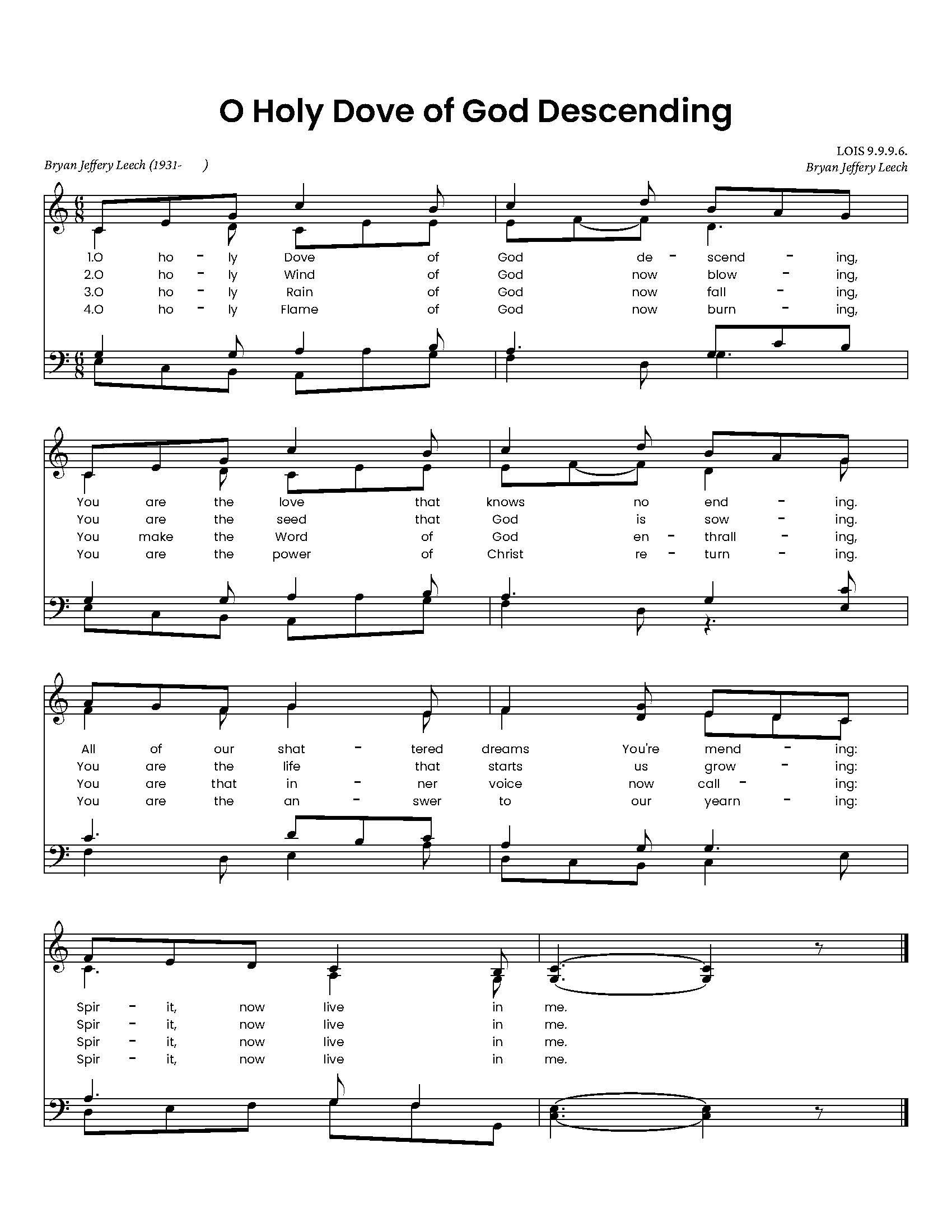 Hymn Sheet for O Holy Dove of God Descending
