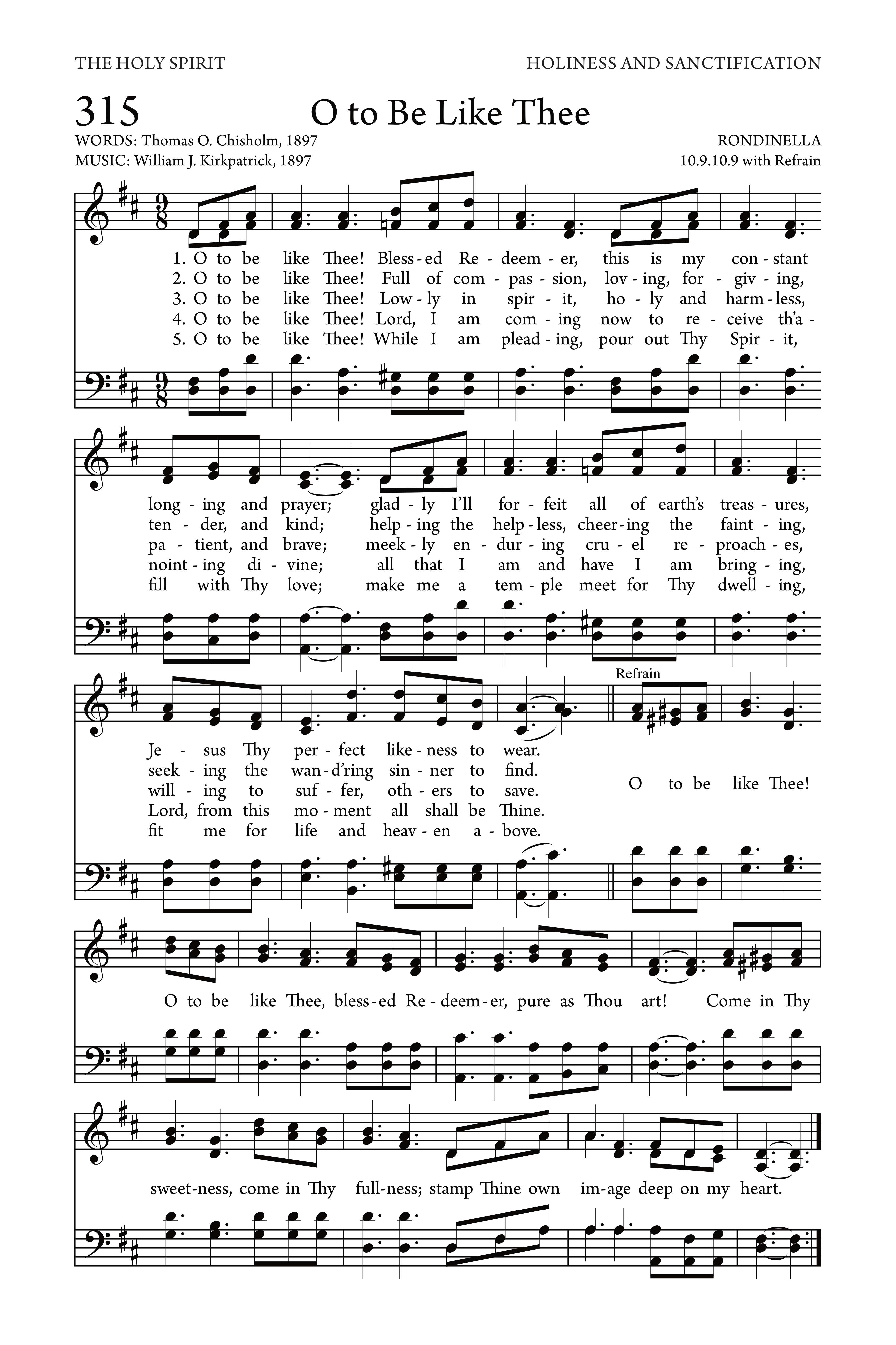 Hymn Sheet for O to Be Like Thee
