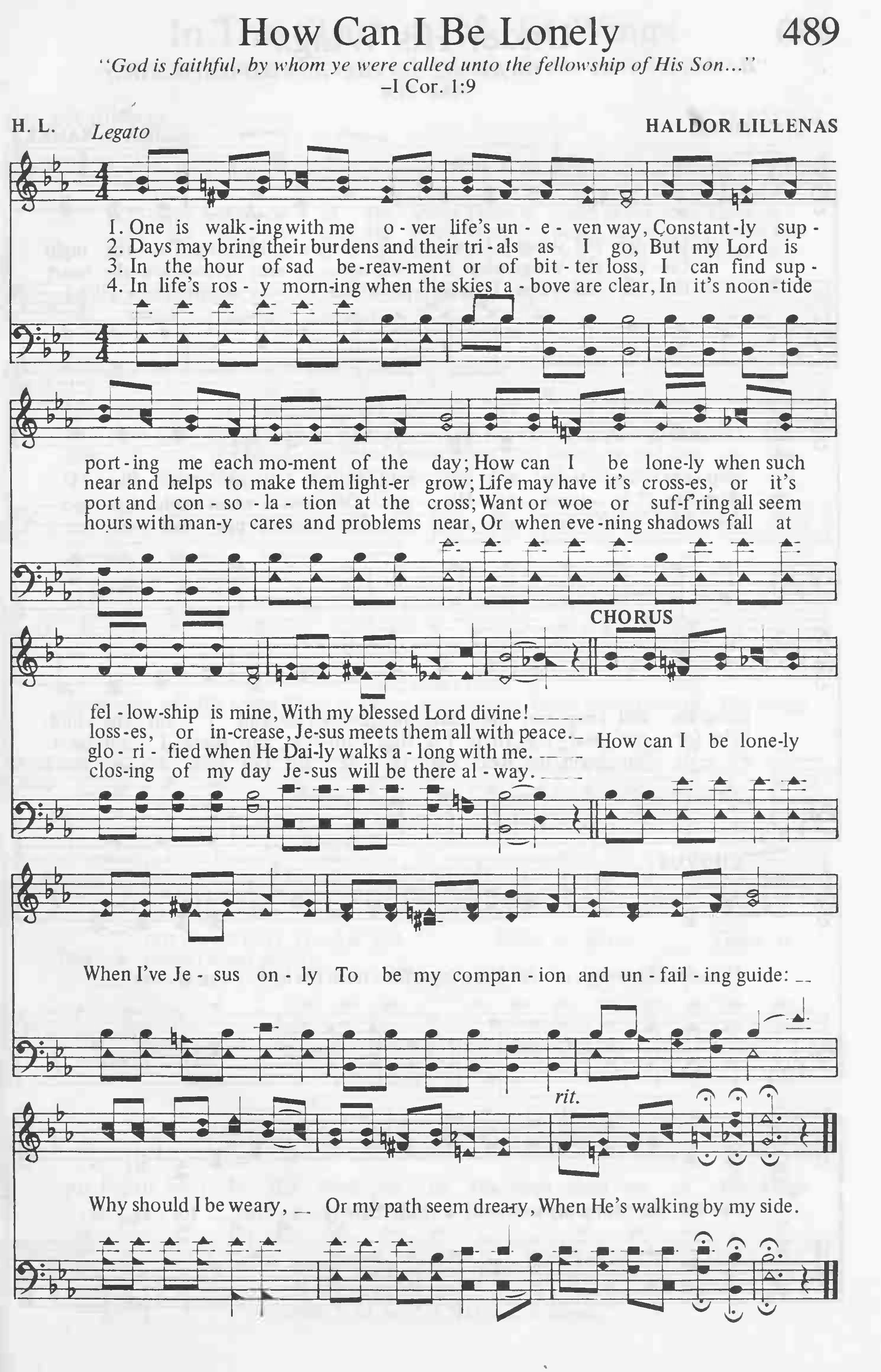 Hymn Sheet for How Can I Be Lonely?