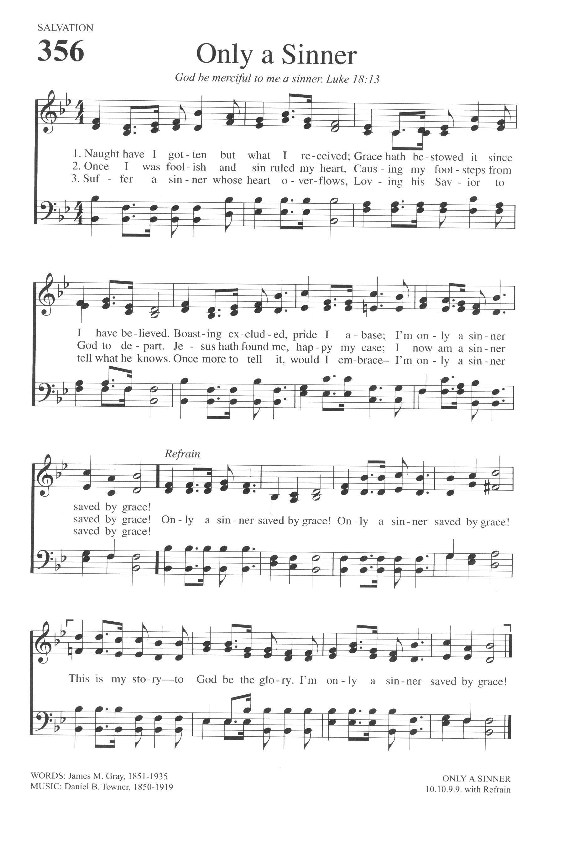 Hymn Sheet for Only a Sinner Saved by Grace