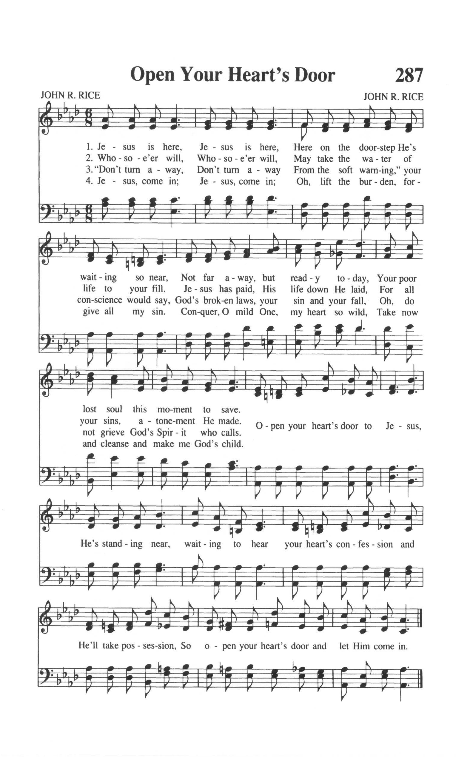 Hymn Sheet for Open Your Heart's Door to Jesus