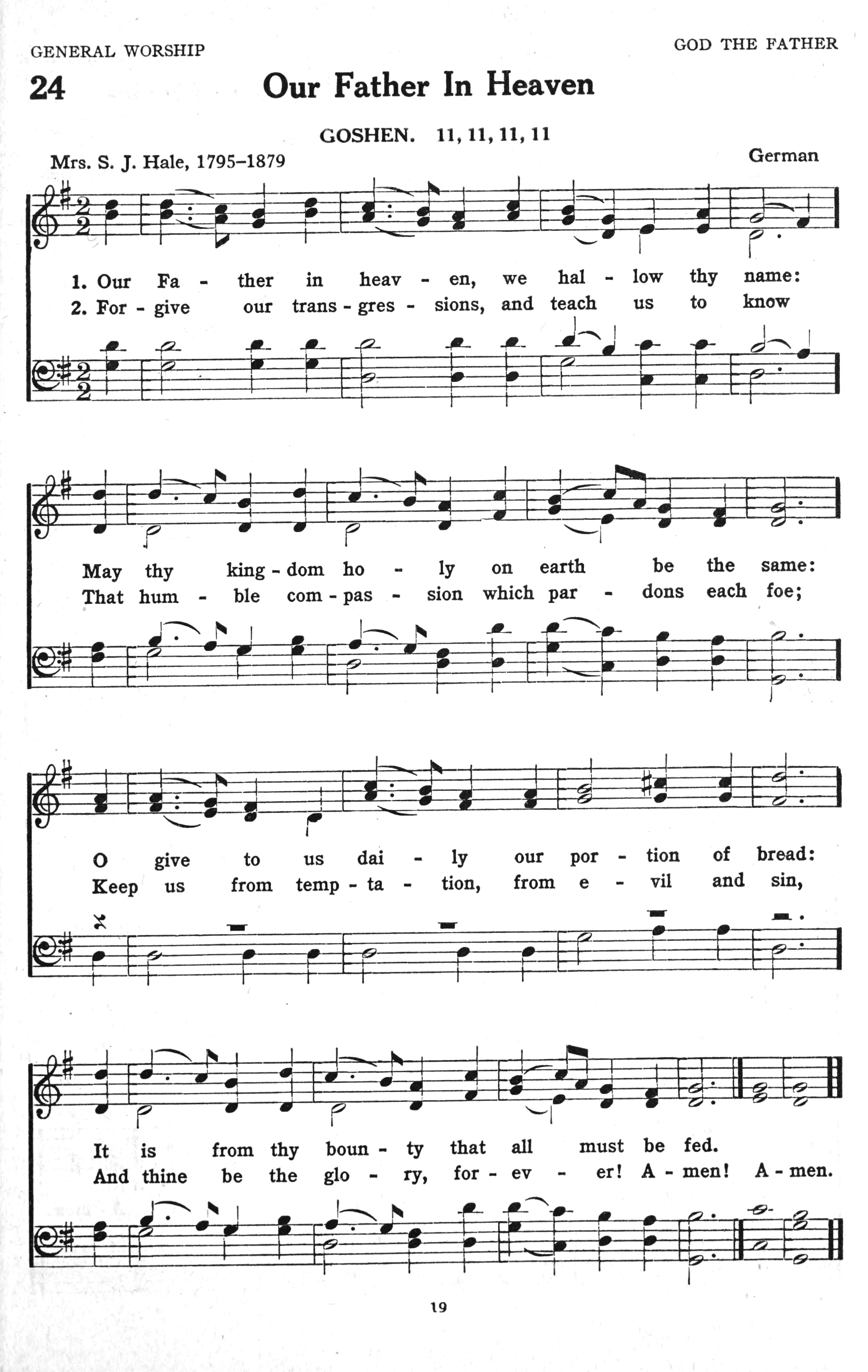 Hymn Sheet for Our Father in Heaven, We Hallow Thy Name