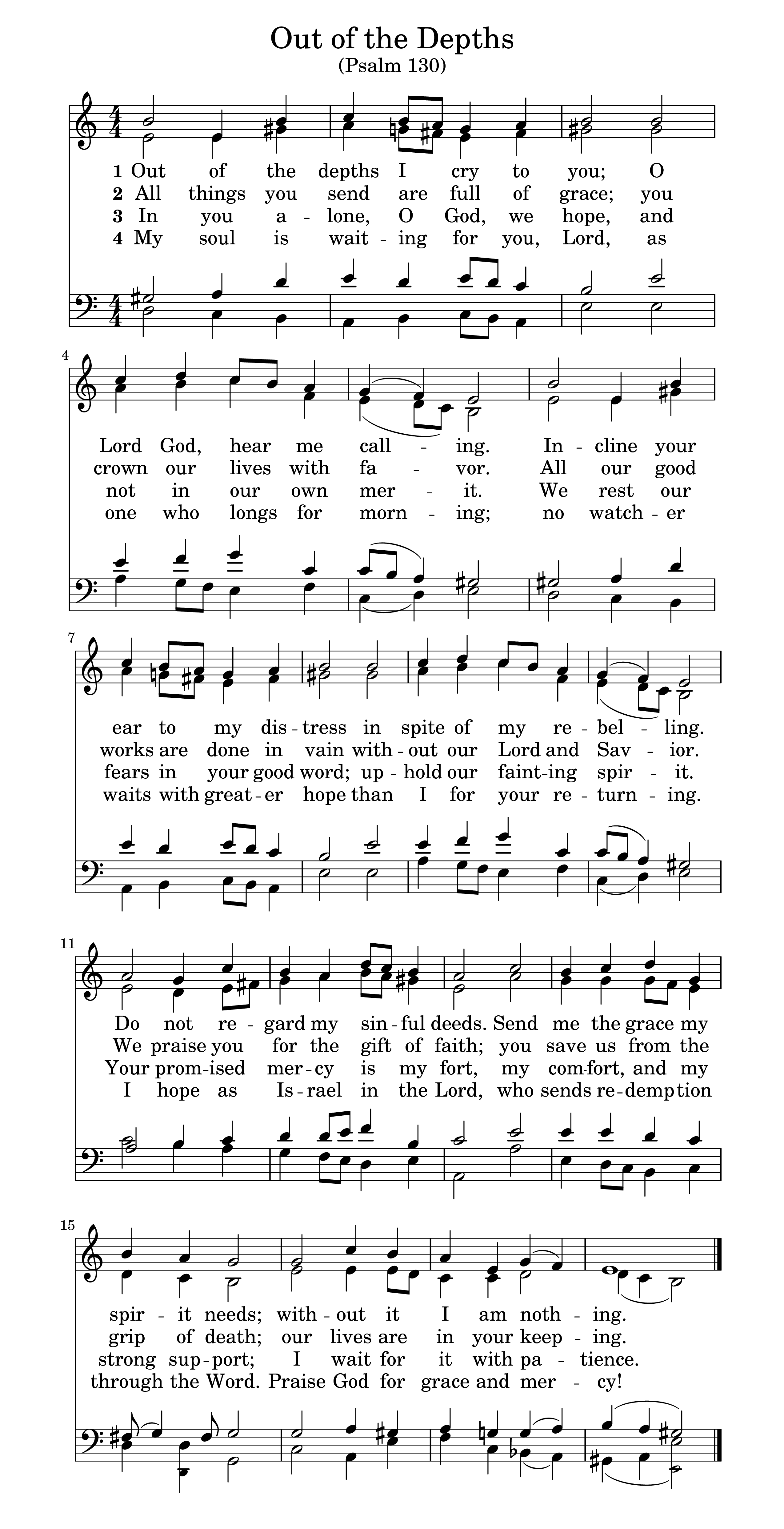 Hymn Sheet for Out of the Depths I Cry to You