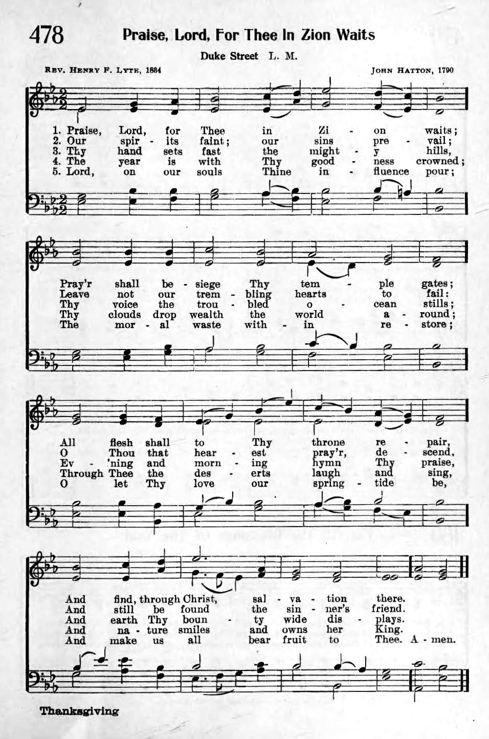 Hymn Sheet for Praise, Lord, for Thee in Zion waits