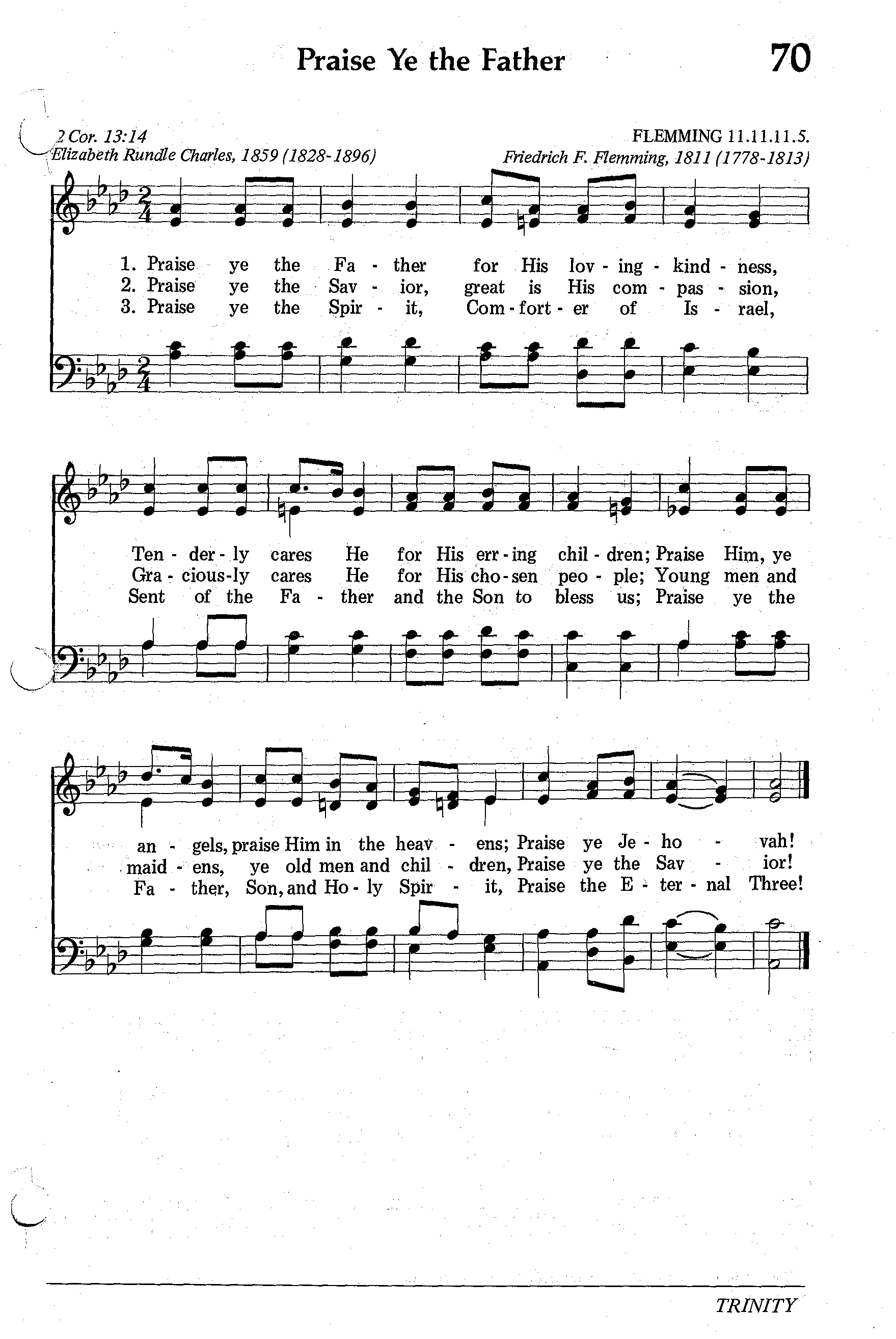 Hymn Sheet for Praise Ye The Father! For His Loving Kindness