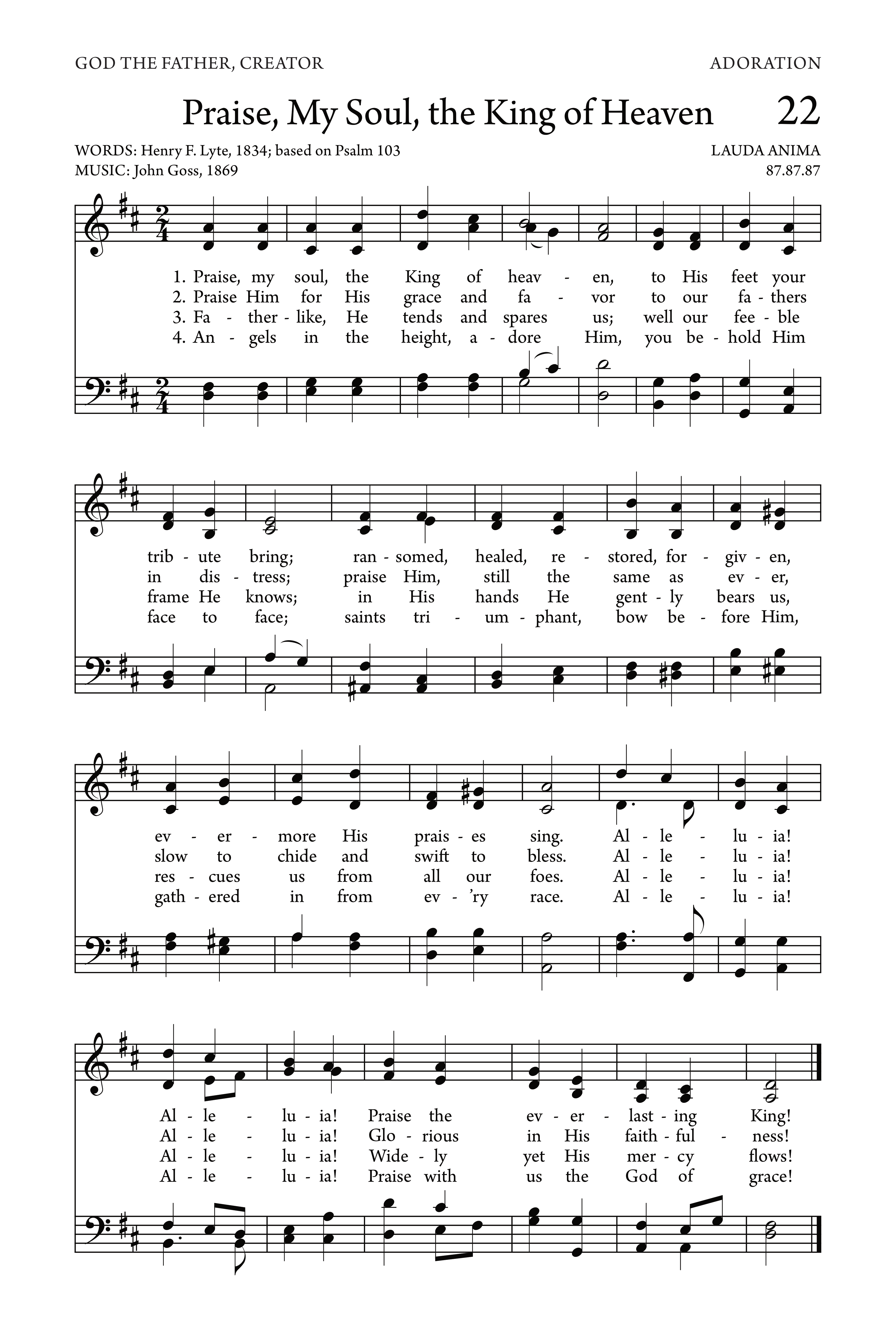 Hymn Sheet for Praise, My Soul, the King of Heaven