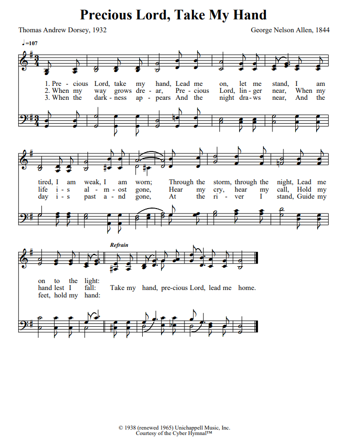 Hymn Sheet for Precious Lord, Take My Hand