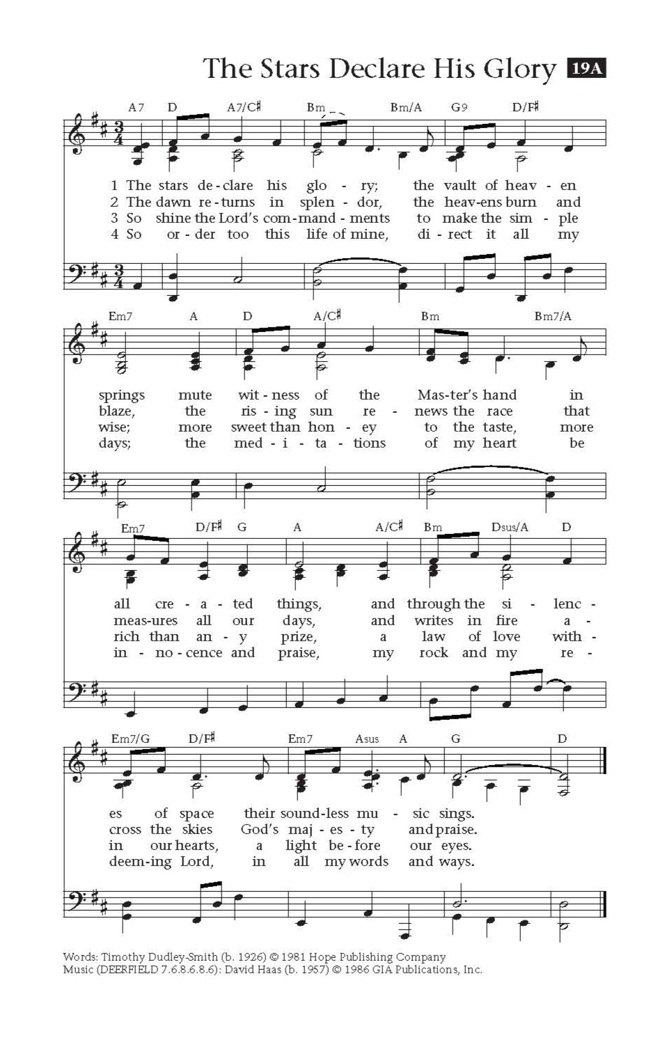 Hymn Sheet for The Stars Declare His Glory