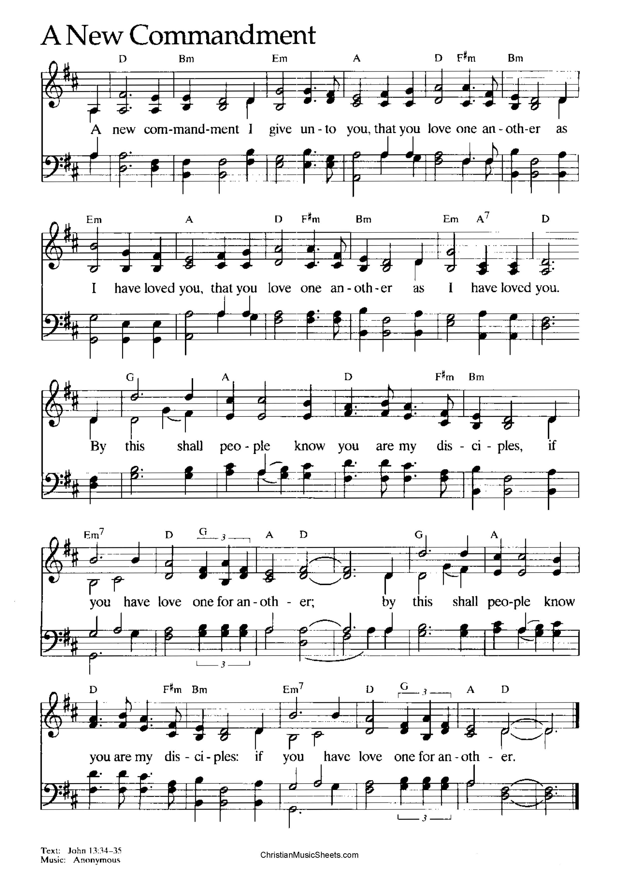 Hymn Sheet for A New Commandment