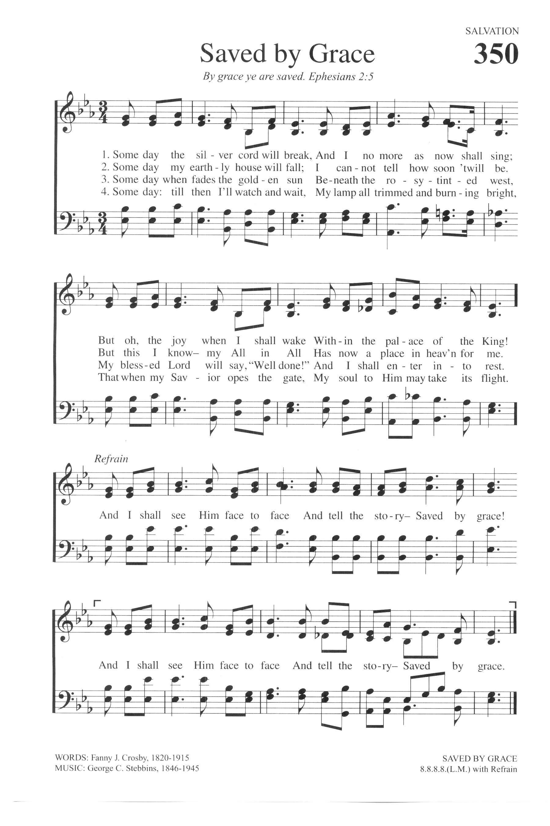 Hymn Sheet for Saved By Grace (Some Day the Silver Cord Will Break)