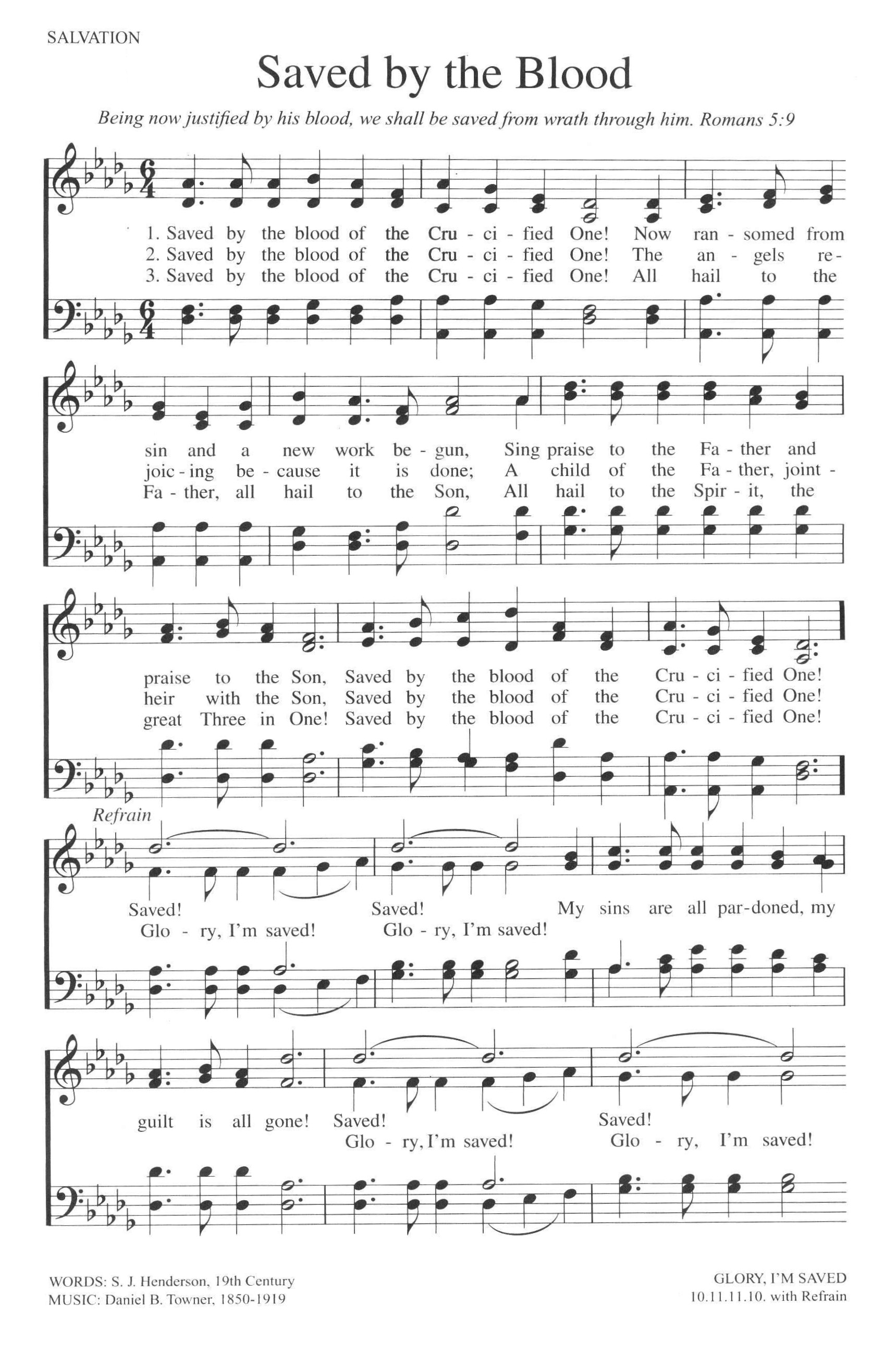 Hymn Sheet for Saved By The Blood Of The Crucified One