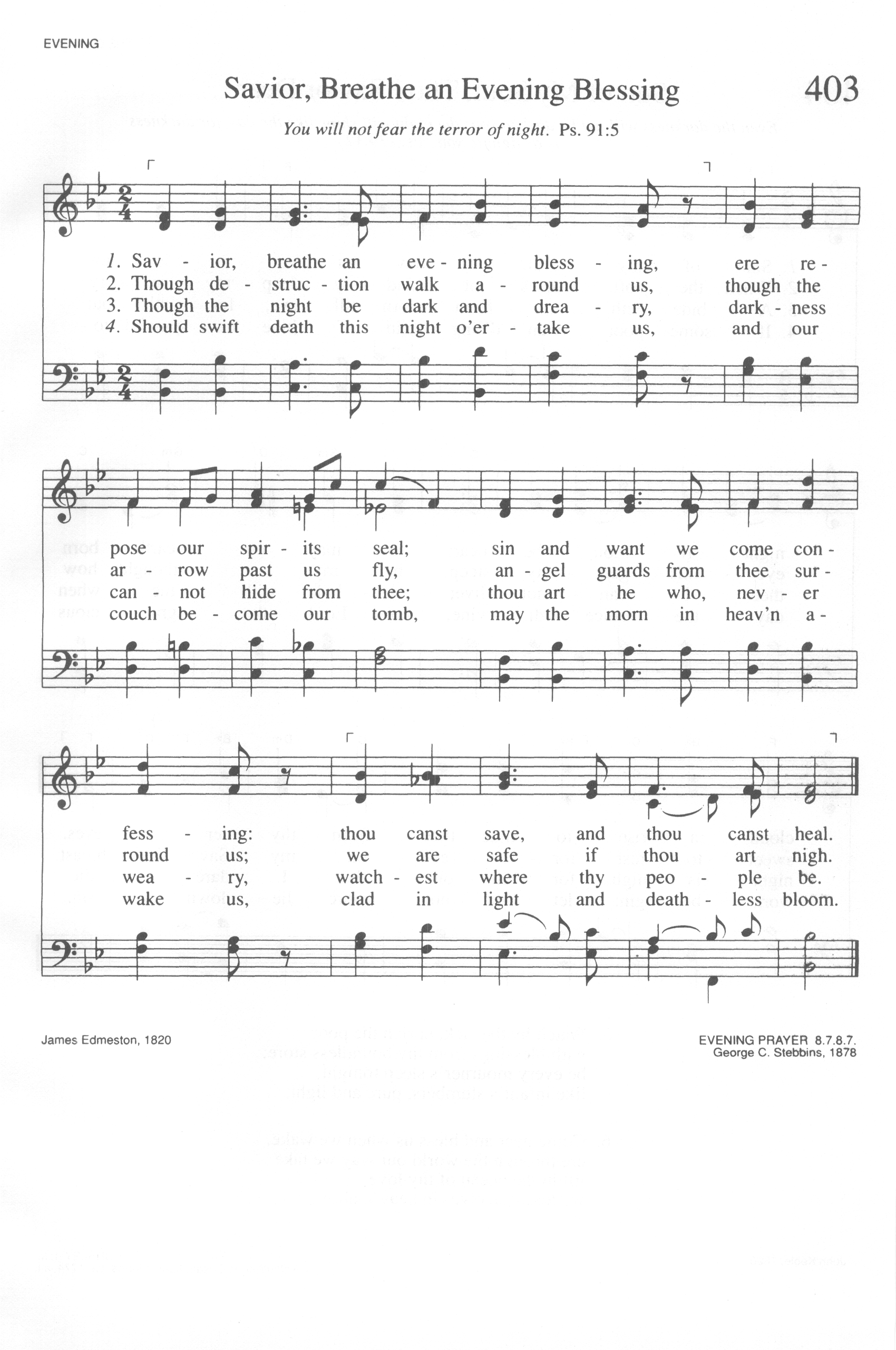 Hymn Sheet for Savior, Breathe An Evening Blessing