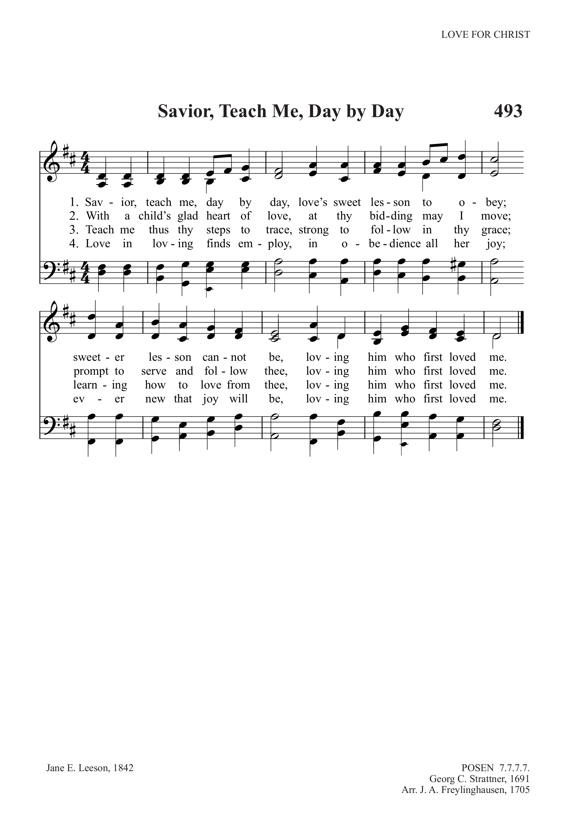 Hymn Sheet for Saviour, Teach Me, Day by Day