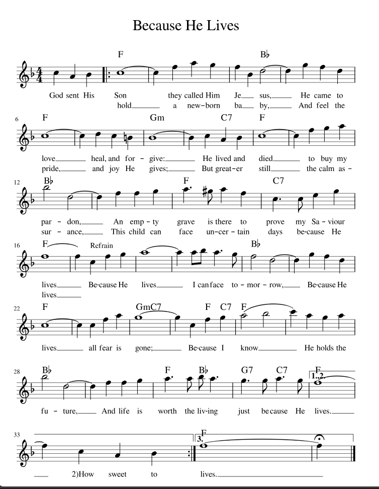 Hymn Sheet for Because He Lives