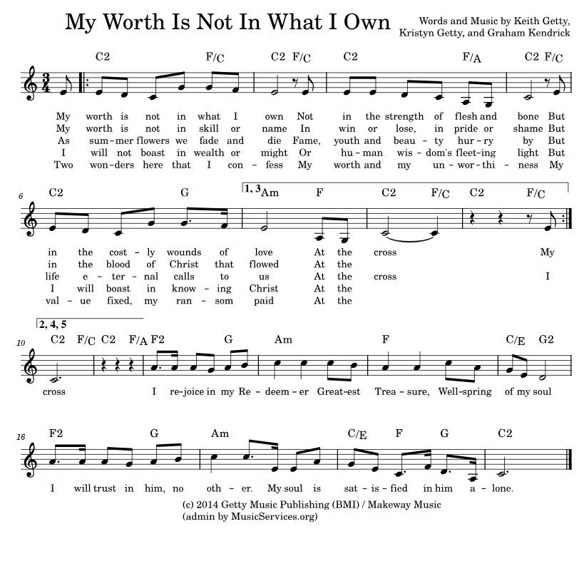 Hymn Sheet for My Worth Is Not In What I Own