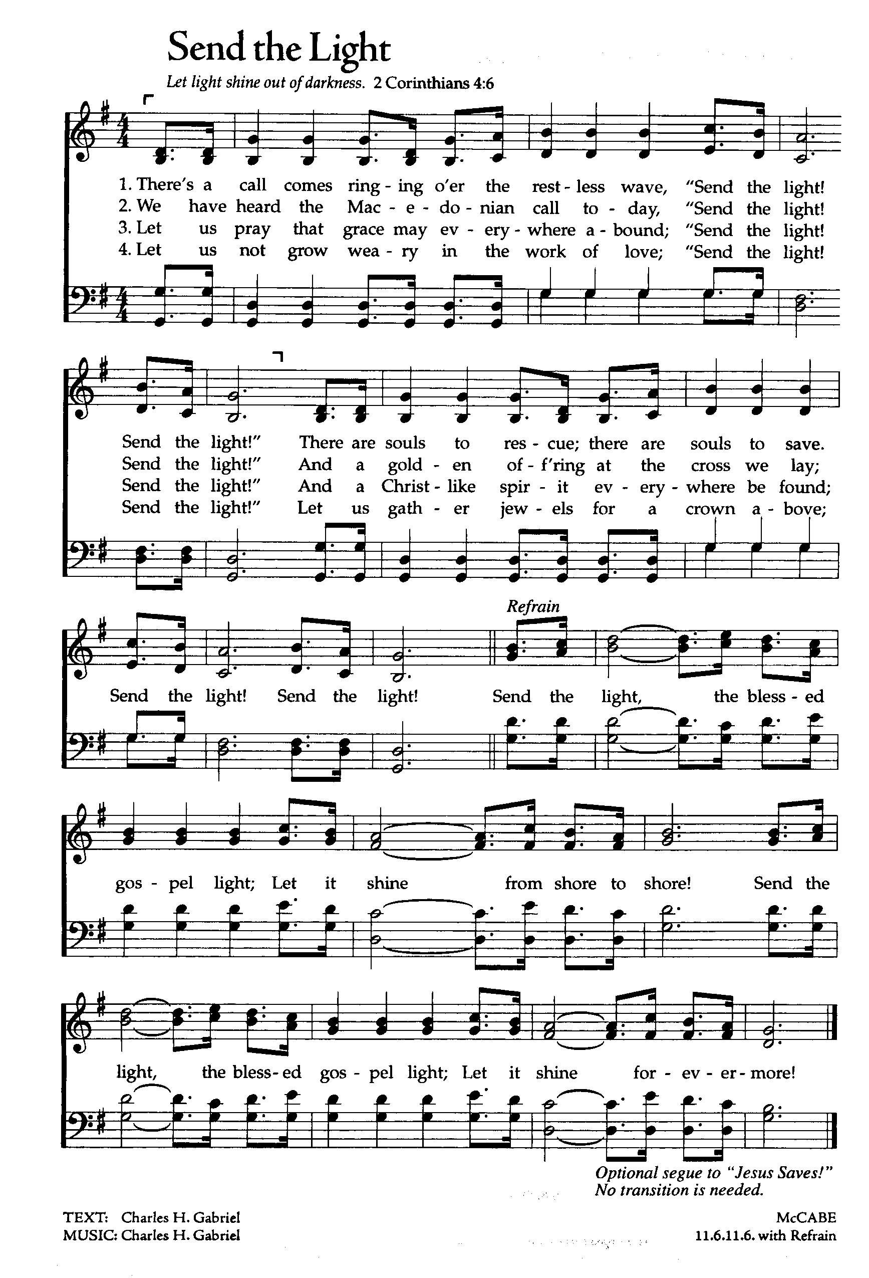 Hymn Sheet for Send The Light, The Blessed Gospel Light