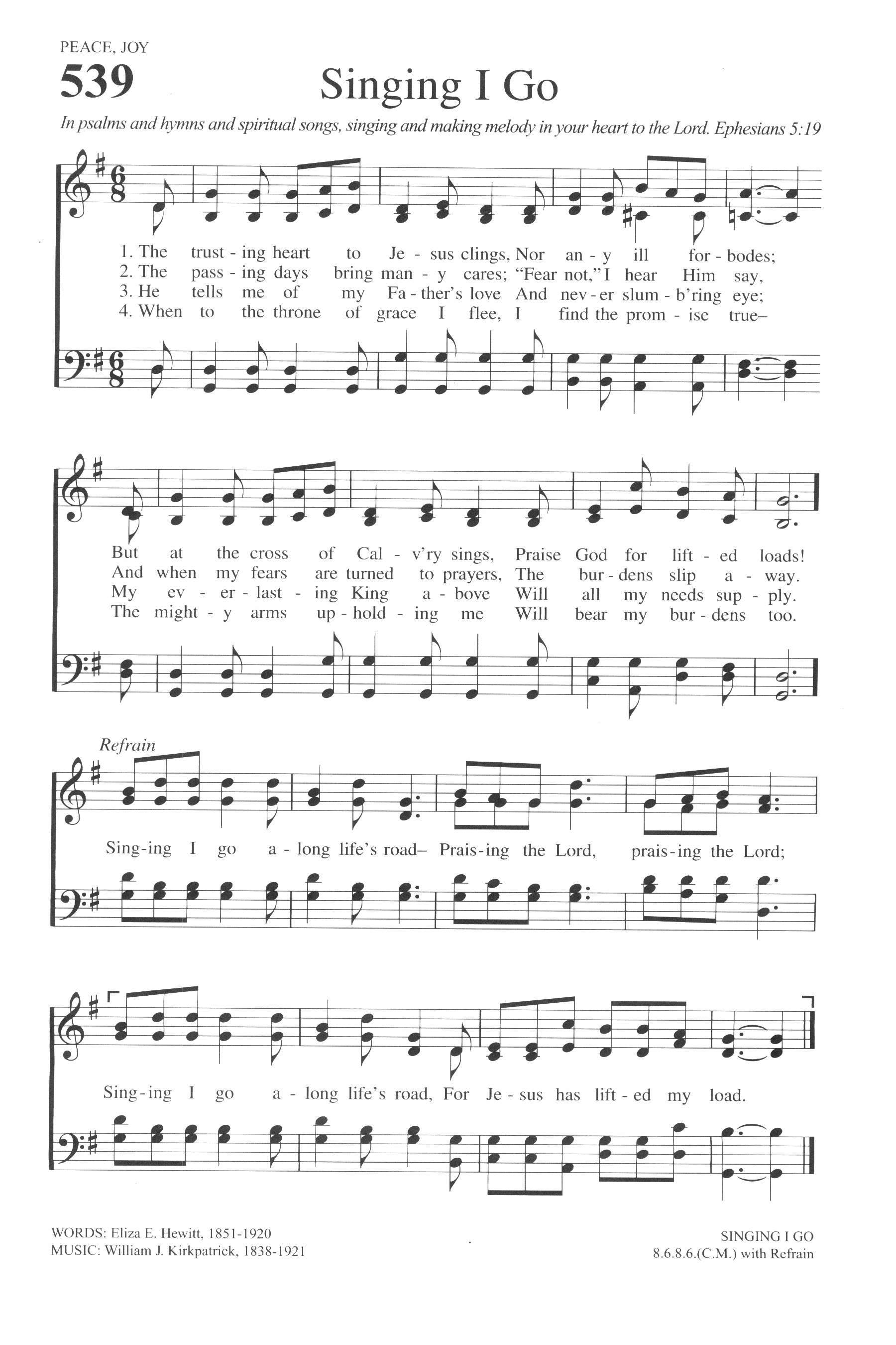 Hymn Sheet for Singing I Go