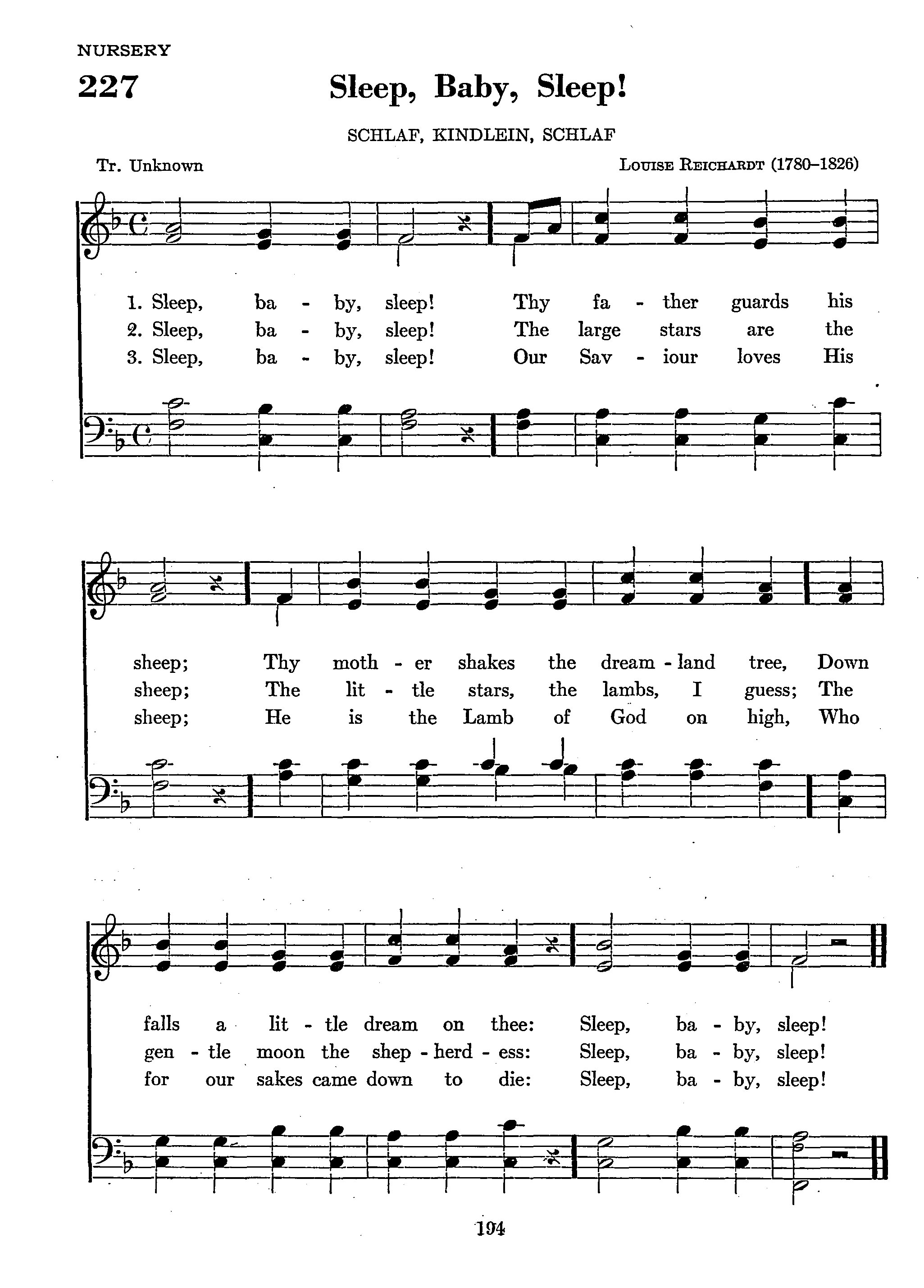 Hymn Sheet for Sleep, Baby, Sleep