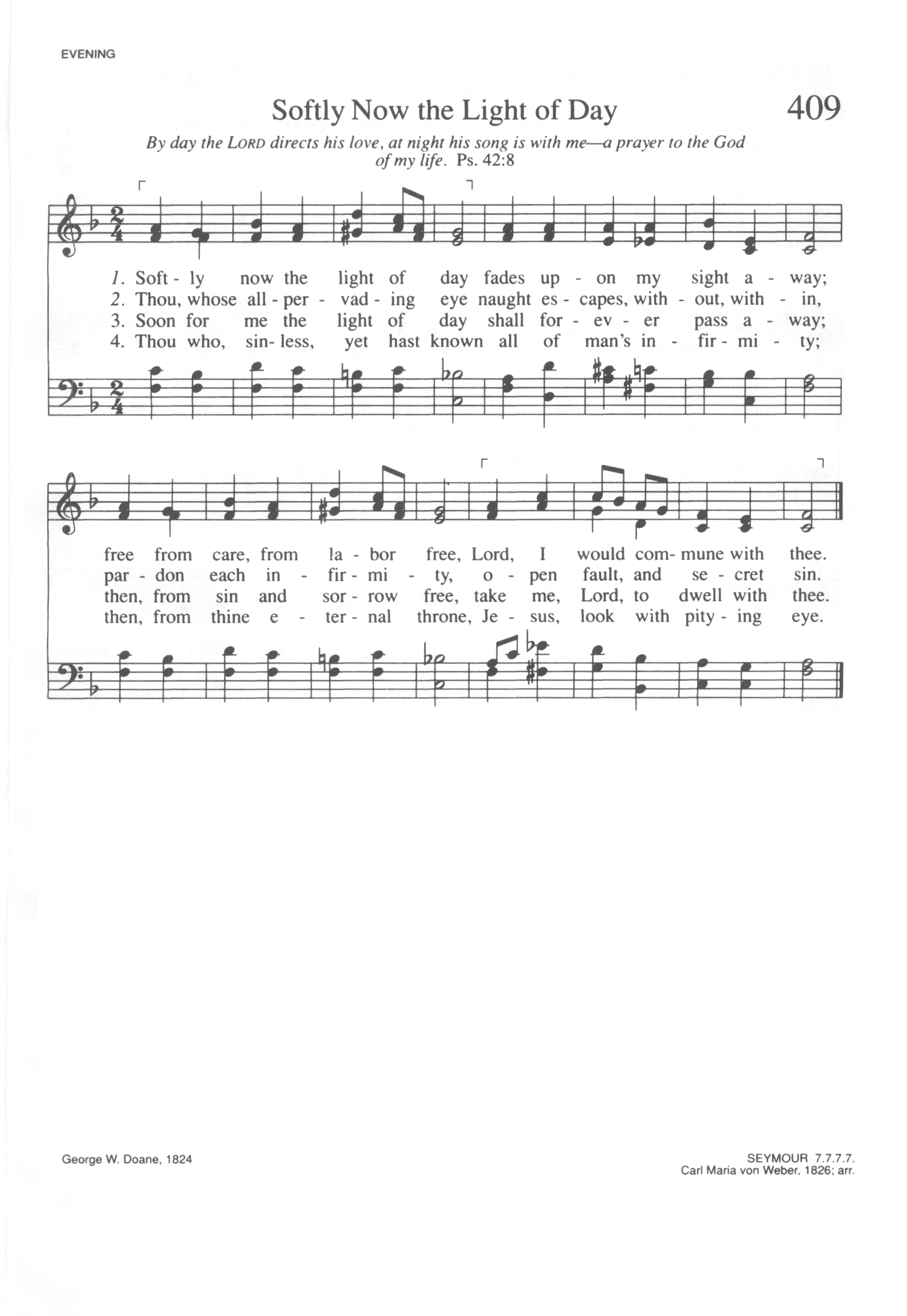 Hymn Sheet for The Night Cometh (Softly now the light of day)