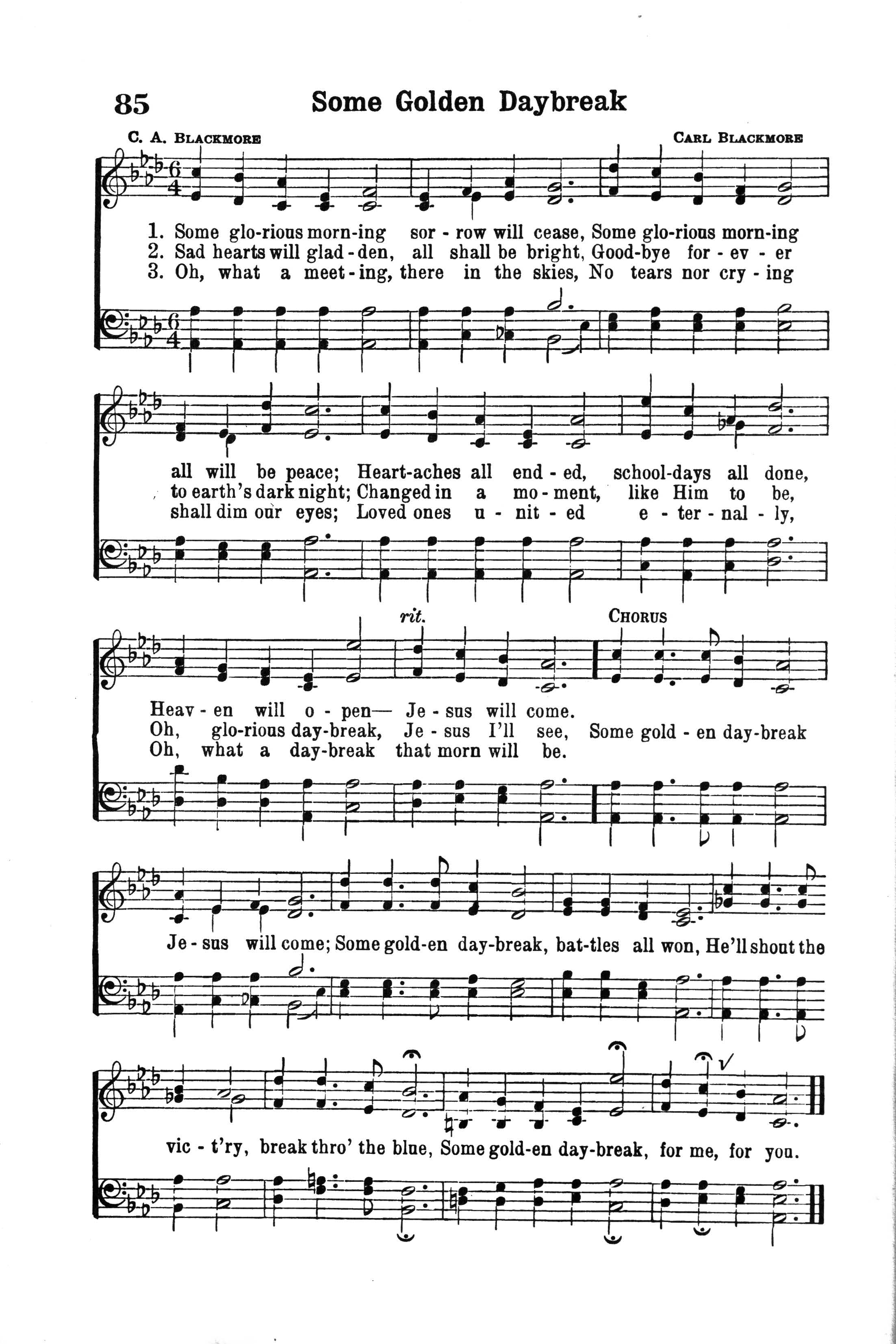 Hymn Sheet for Some Golden Daybreak Jesus Will Come