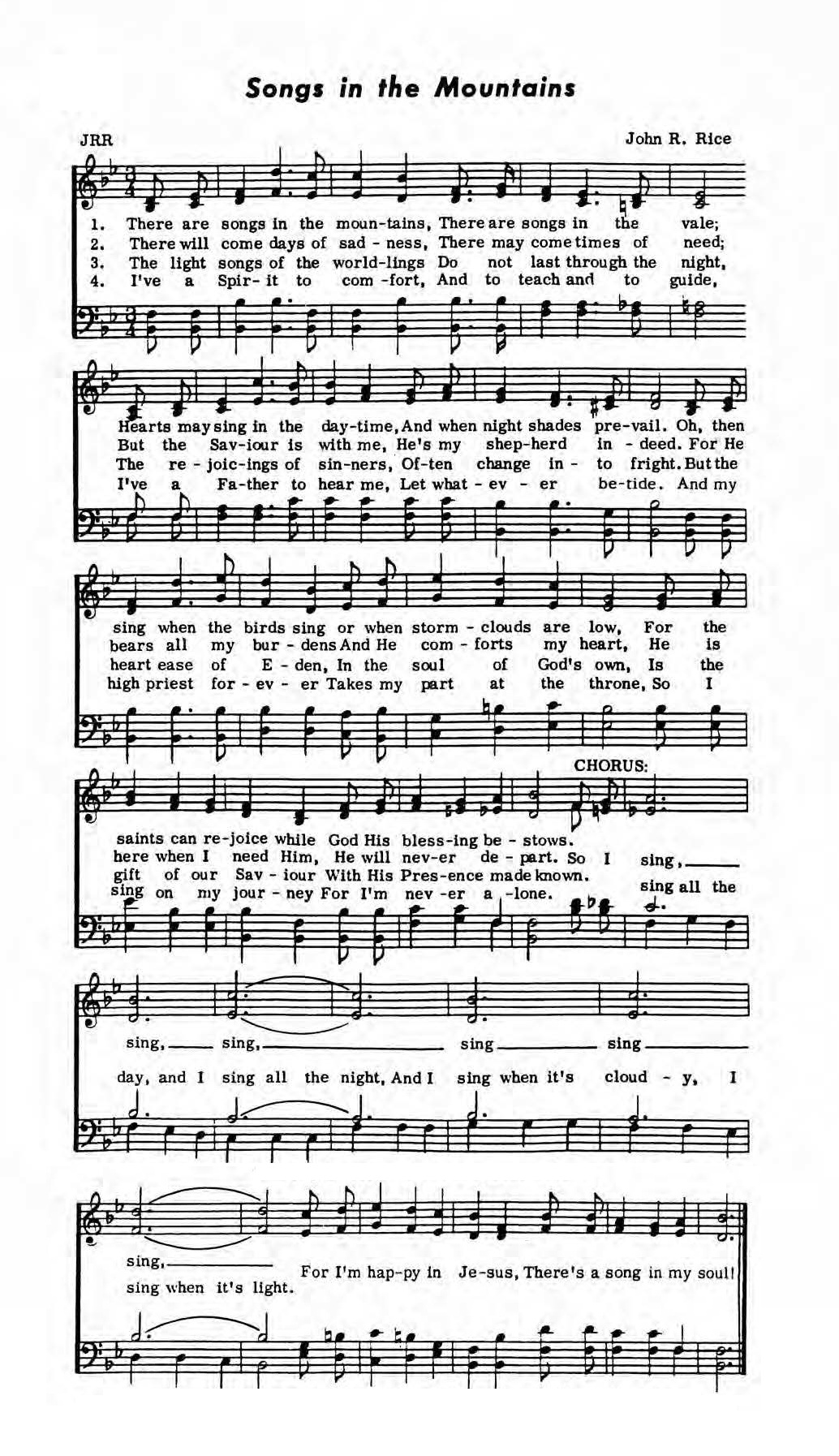 Hymn Sheet for Songs in the Mountains
