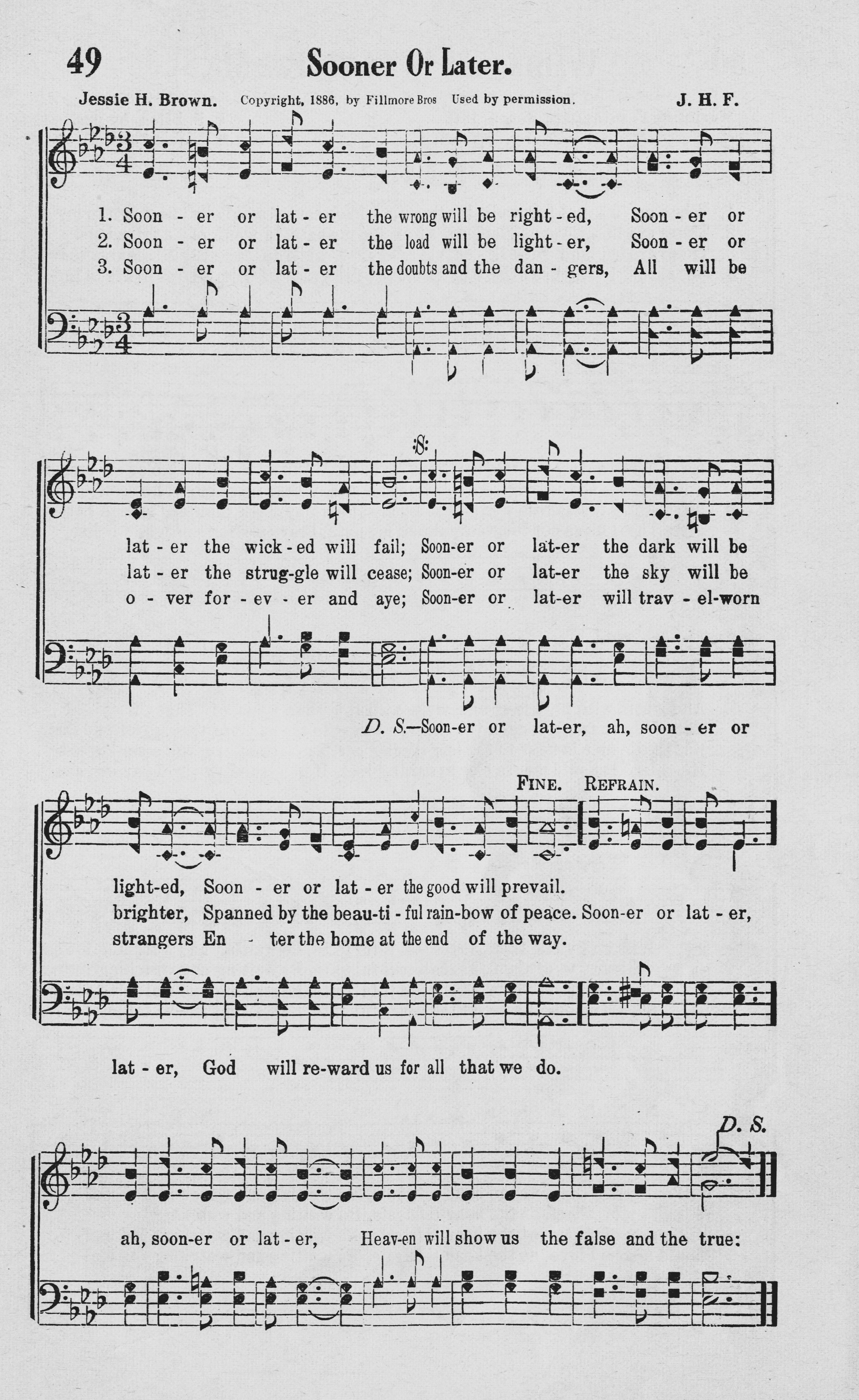 Hymn Sheet for Sooner Or Later The Skies Will Be Bright