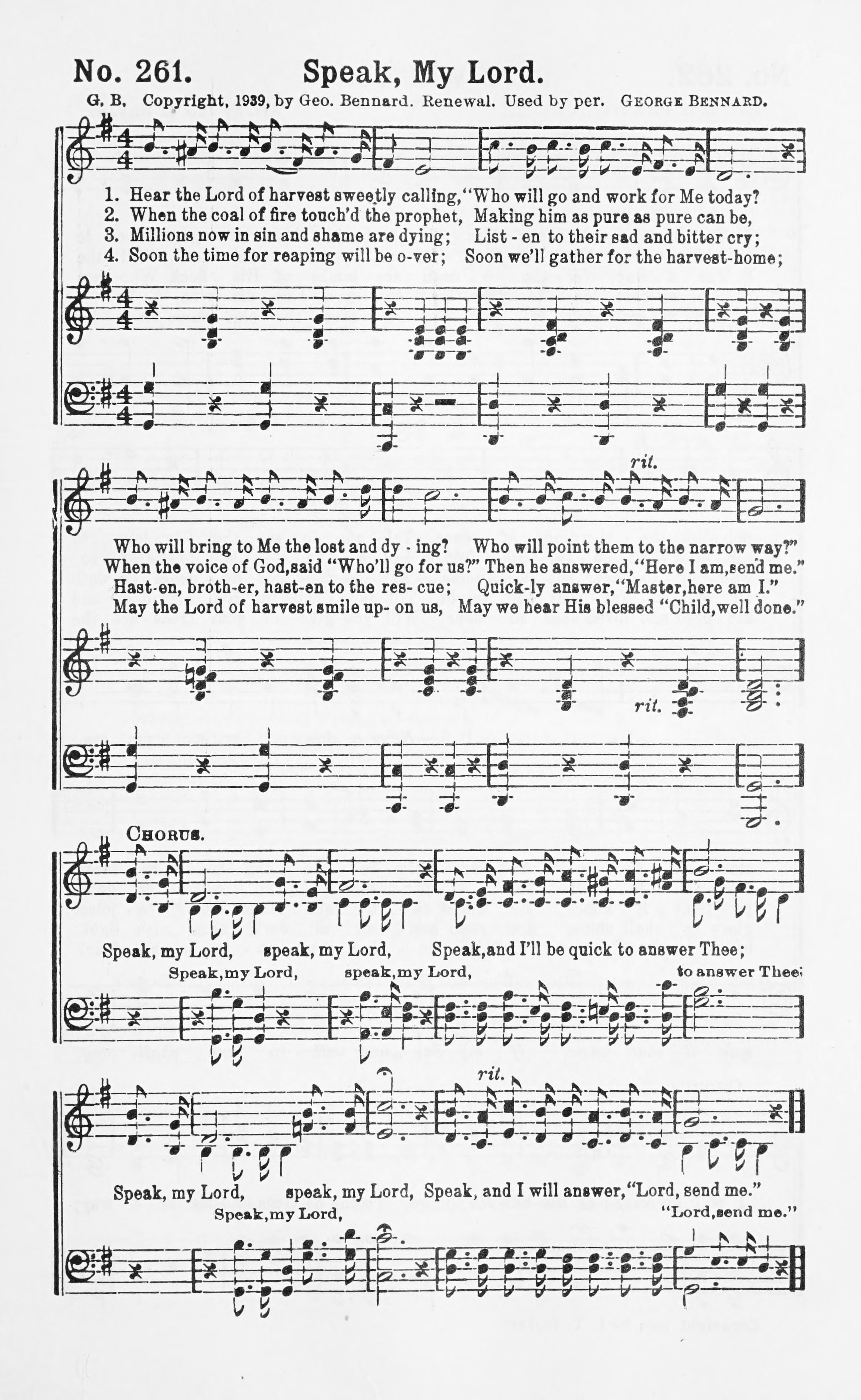 Hymn Sheet for Speak, My Lord