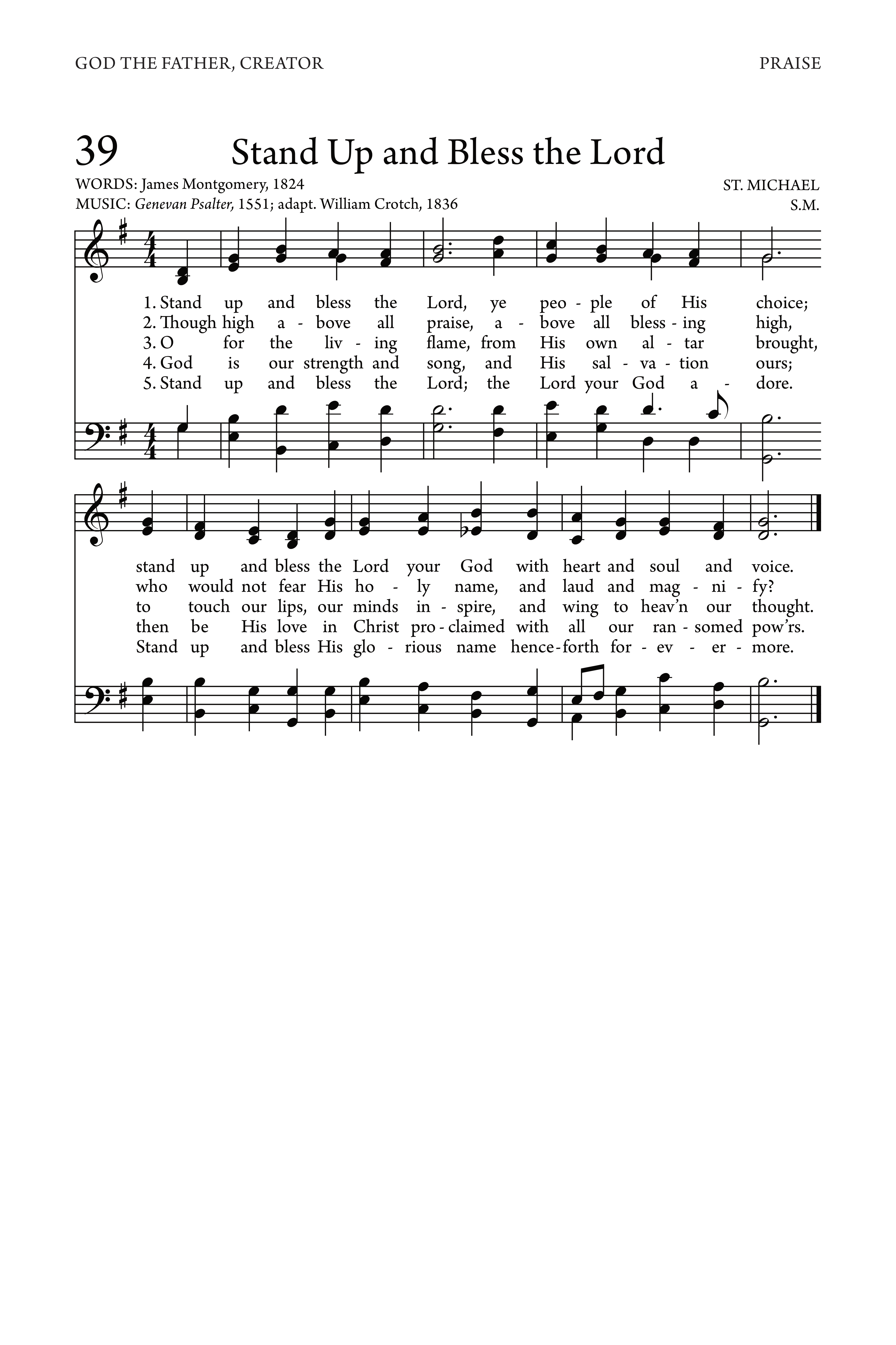 Hymn Sheet for Stand up, and Bless the Lord