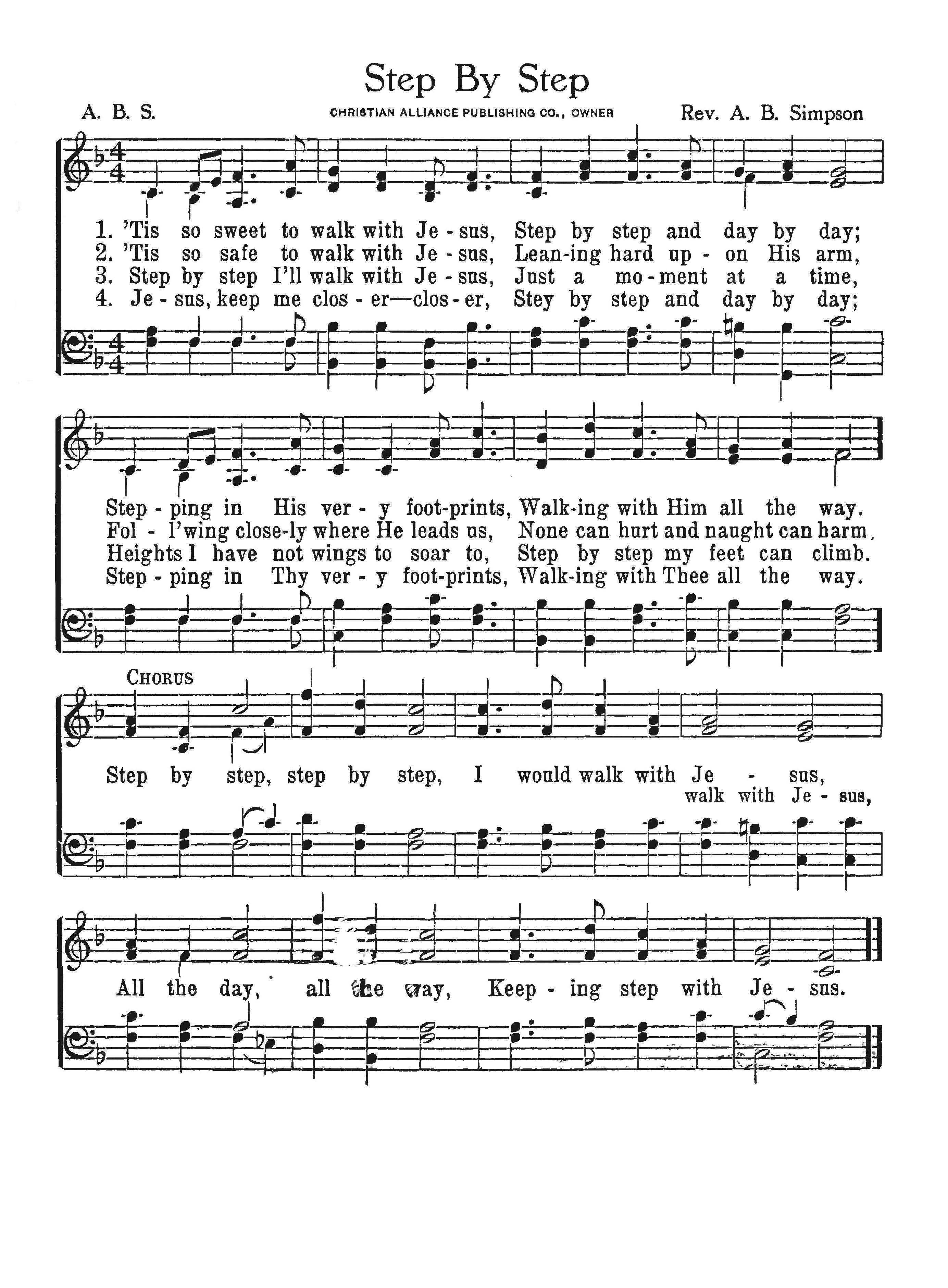 Hymn Sheet for Step by Step (’Tis so sweet to walk with Jesus)