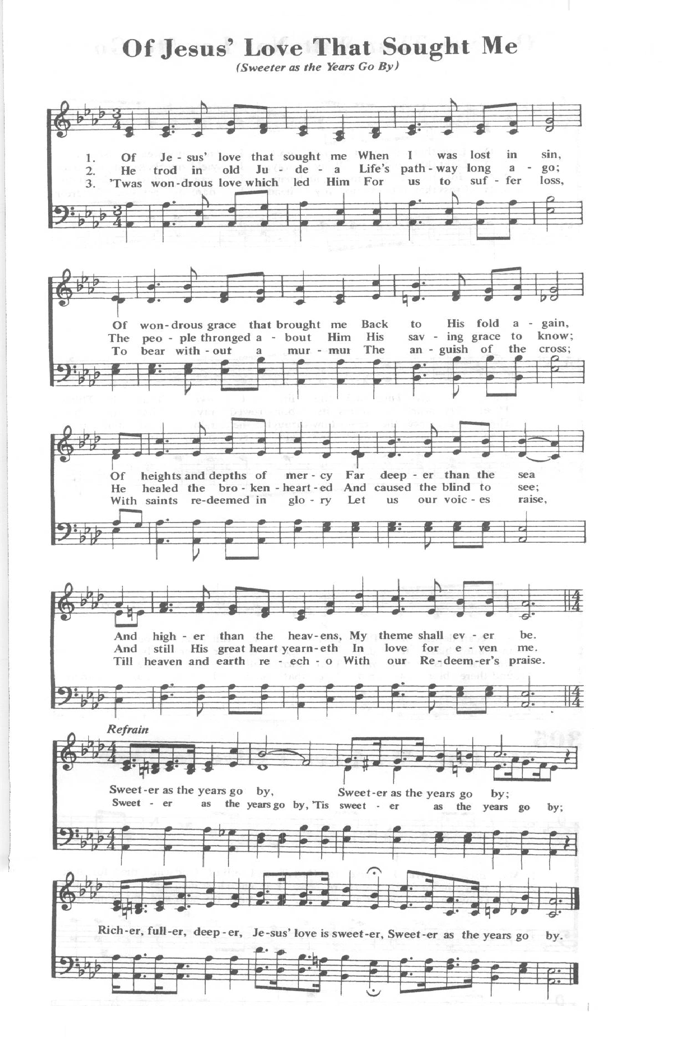 Hymn Sheet for Sweeter as the Years Go By