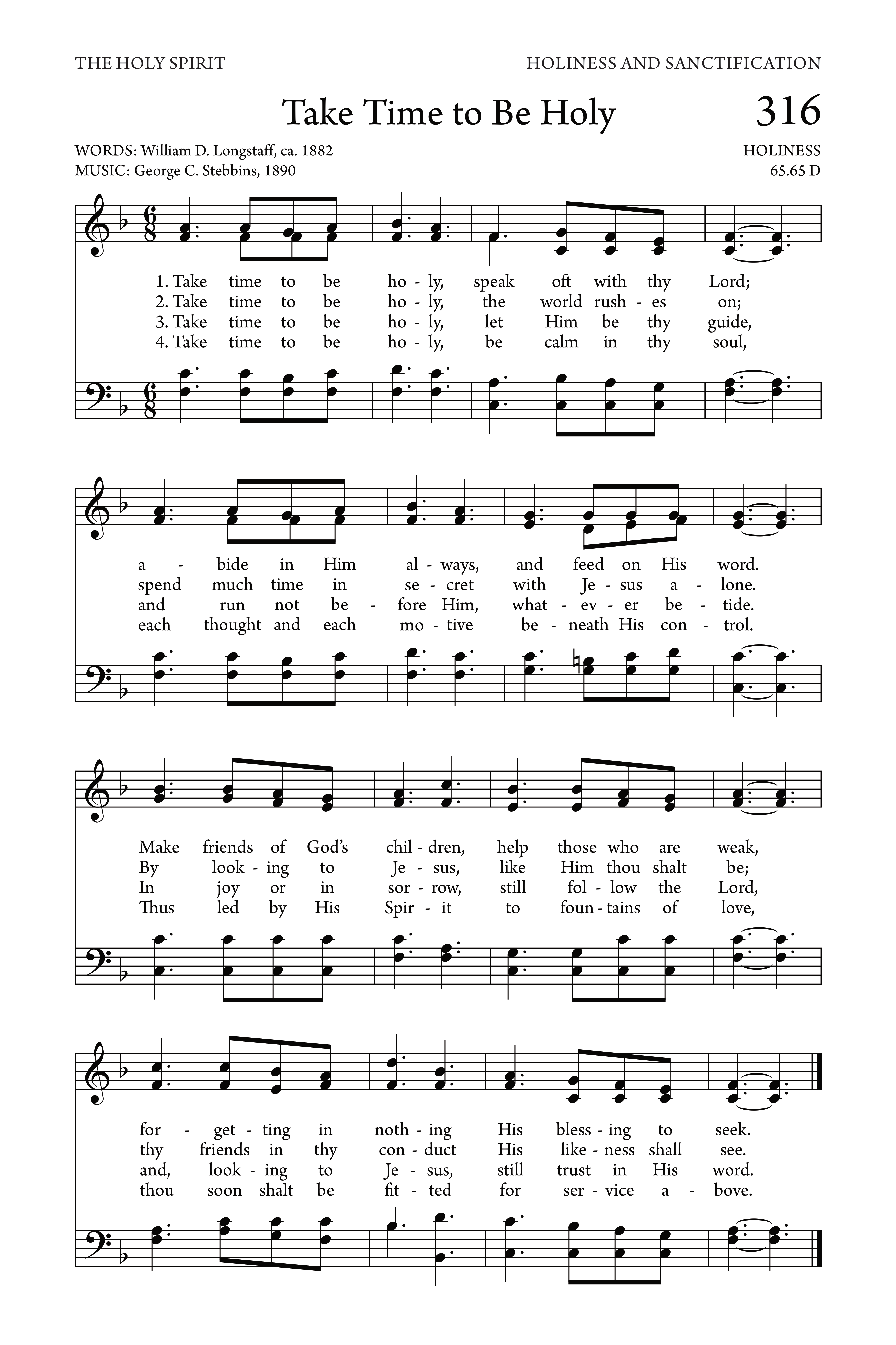 Hymn Sheet for Take Time to Be Holy