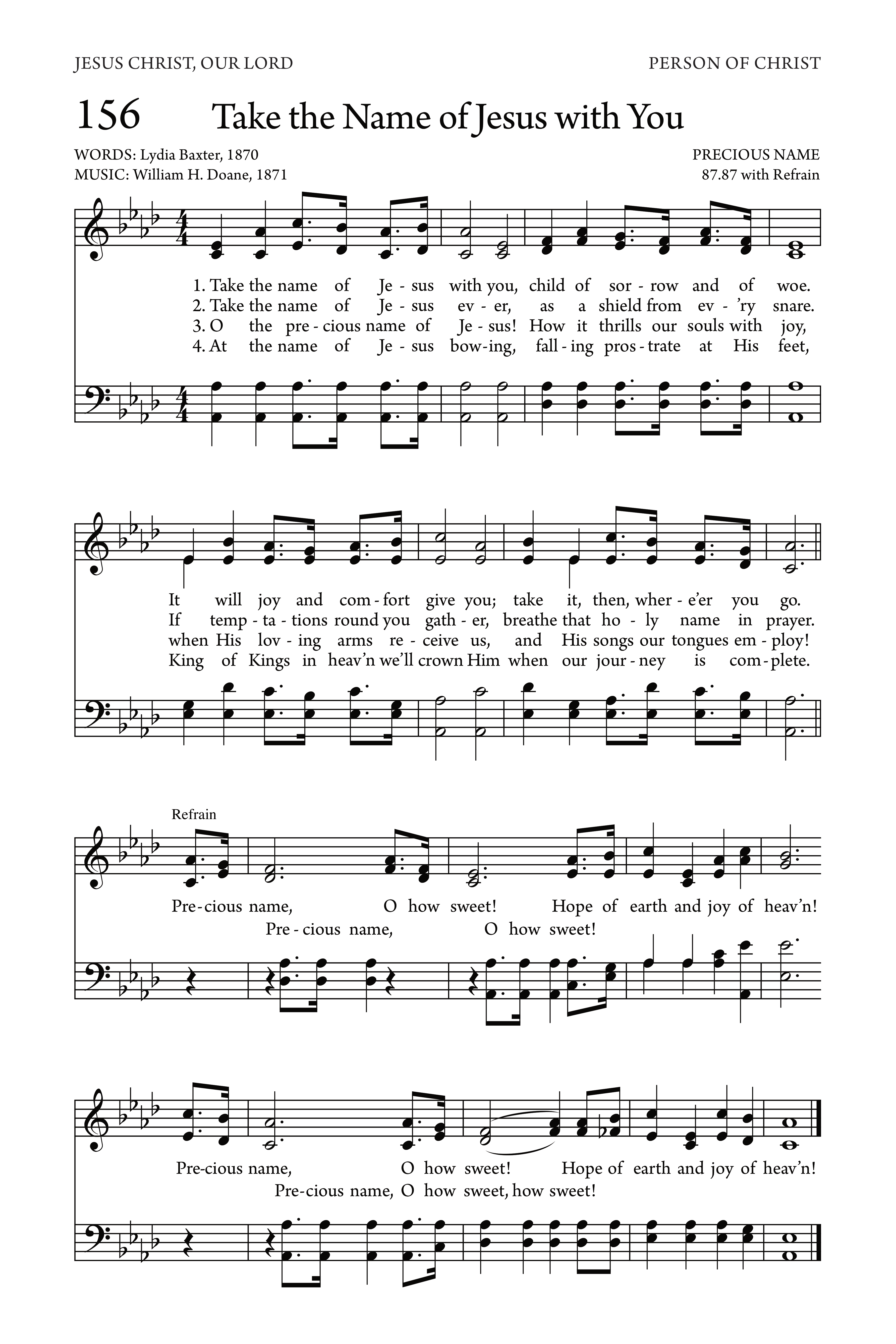 Hymn Sheet for Take the Name of Jesus with You
