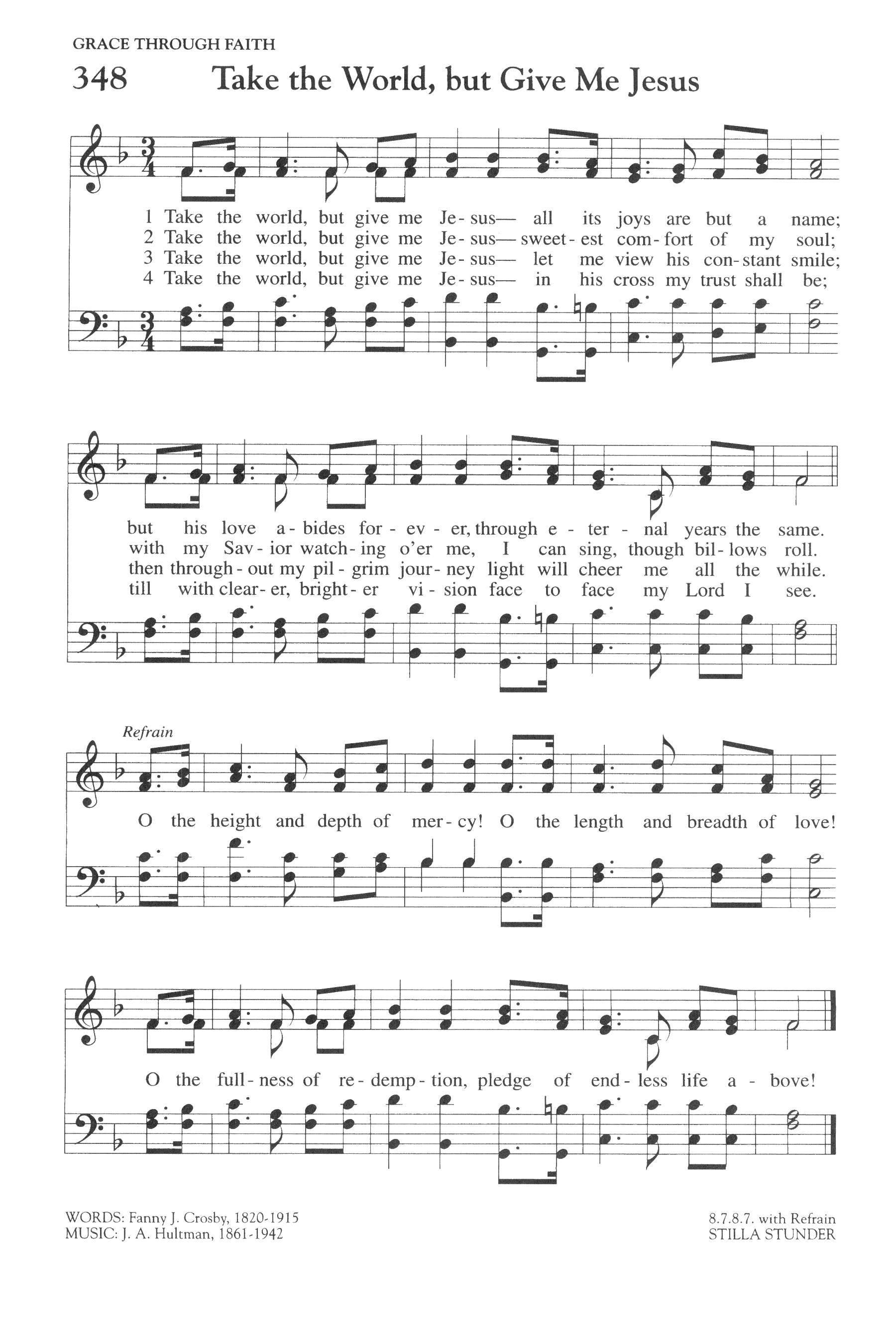 Hymn Sheet for Take the World, but Give Me Jesus