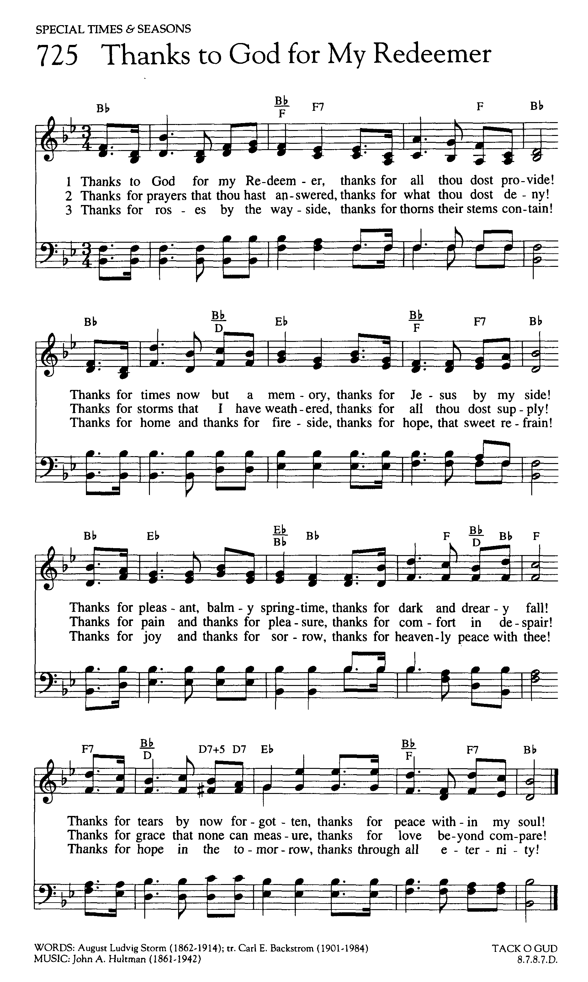 Hymn Sheet for Thanks to God for My Redeemer