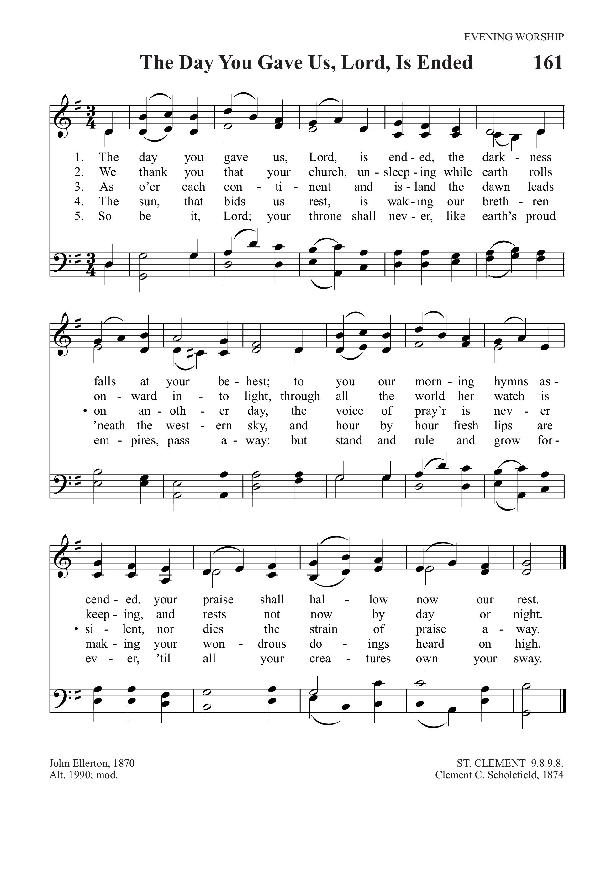 Hymn Sheet for The Day Thou Gavest, Lord, Is Ended