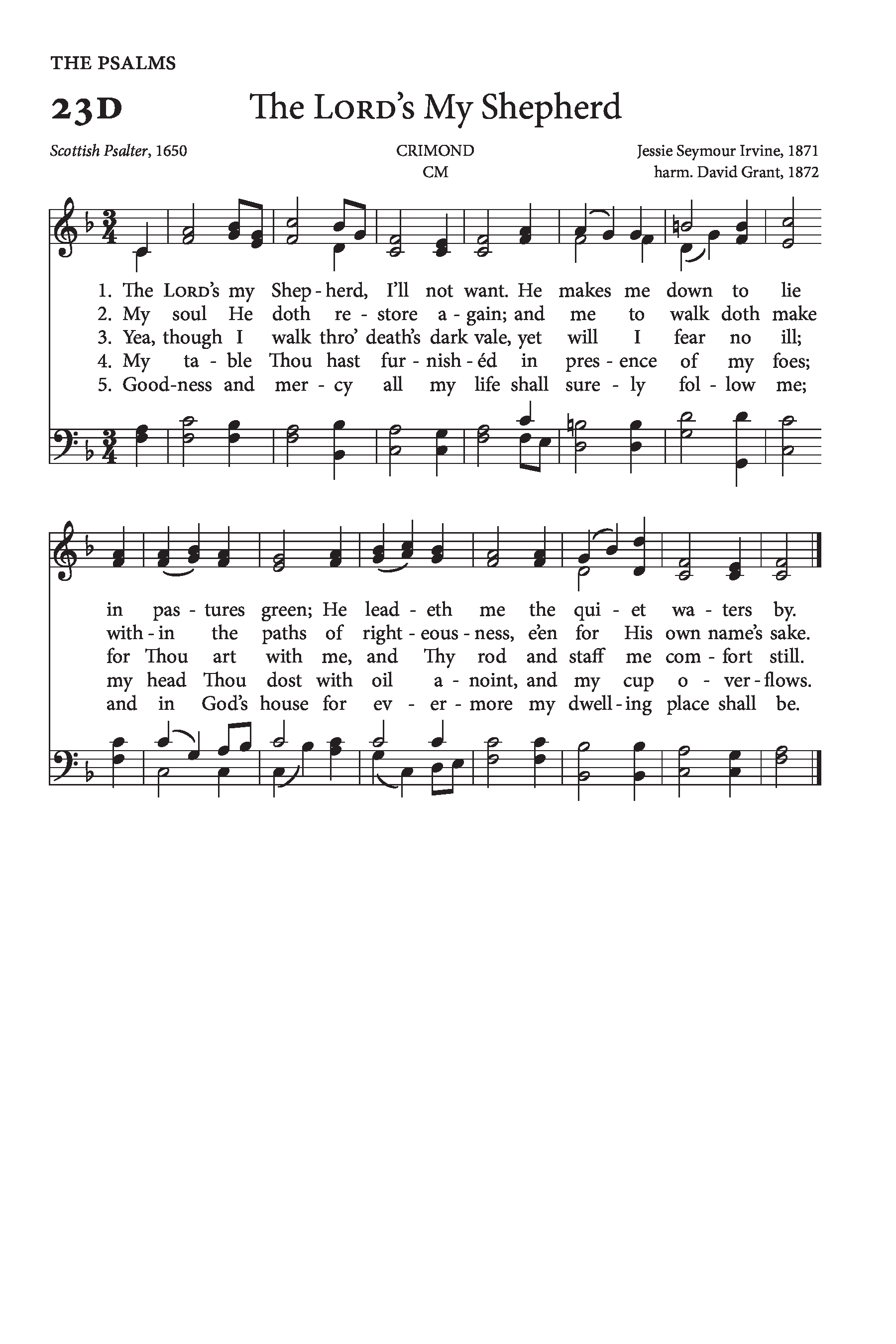 Hymn Sheet for The Lord's My Shepherd