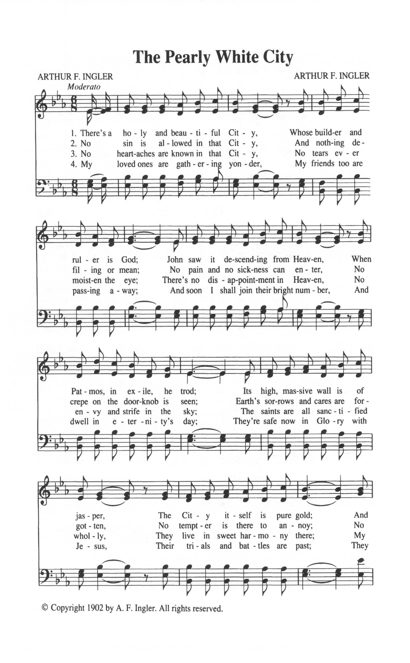 Hymn Sheet for The Pearly White City