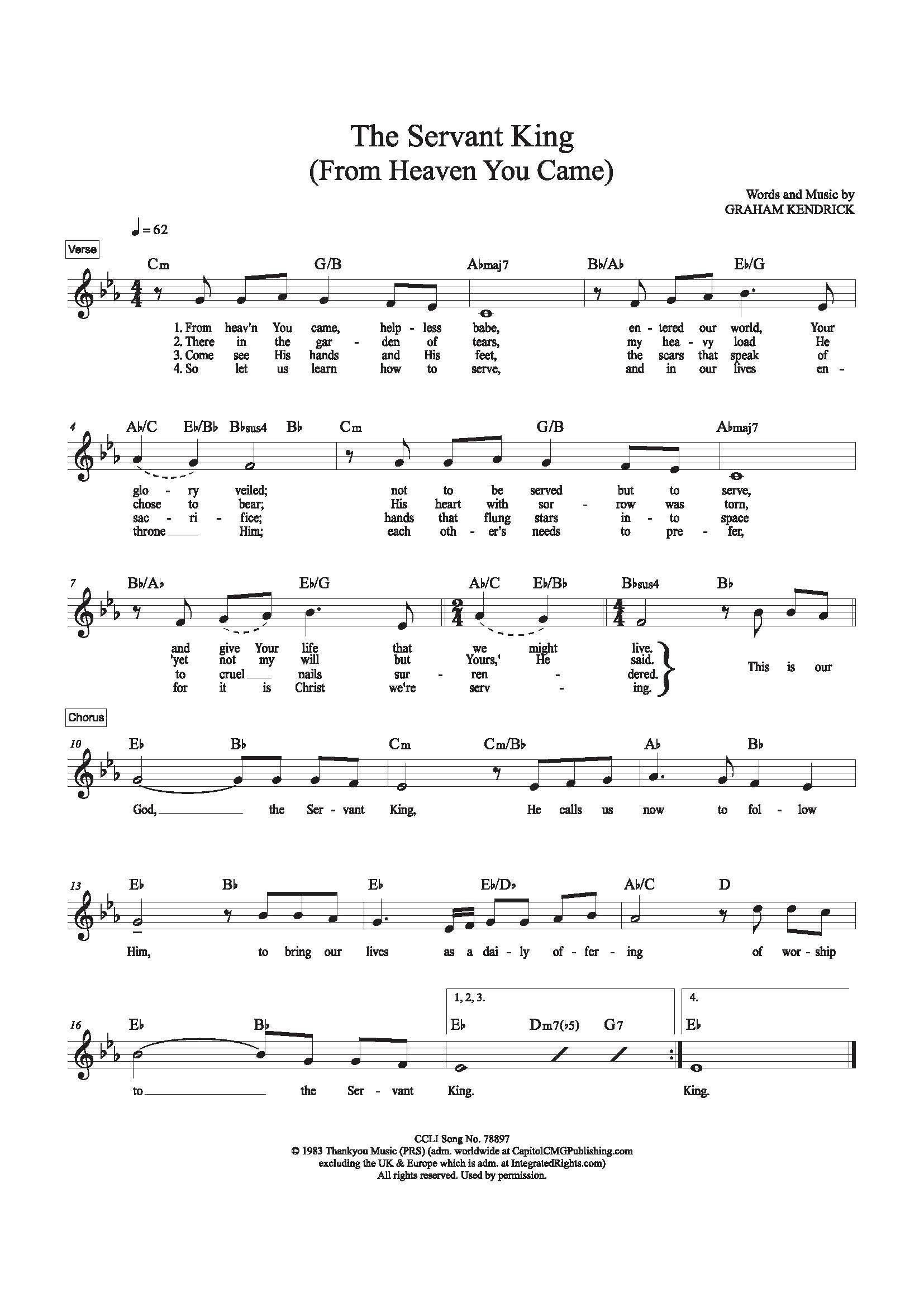 Hymn Sheet for The Servant King (From Heaven You Came)