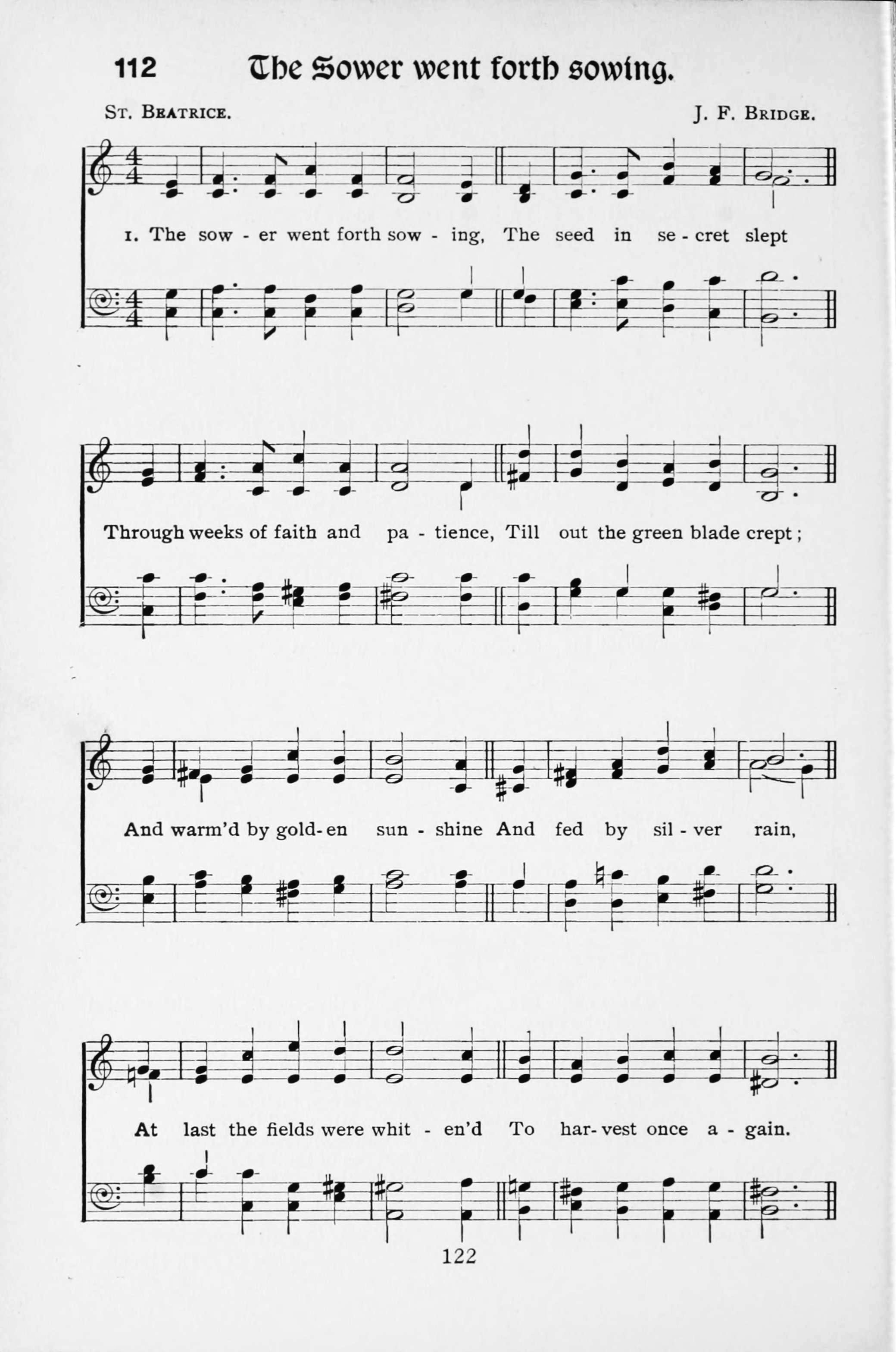Hymn Sheet for The Sower Went Forth Sowing