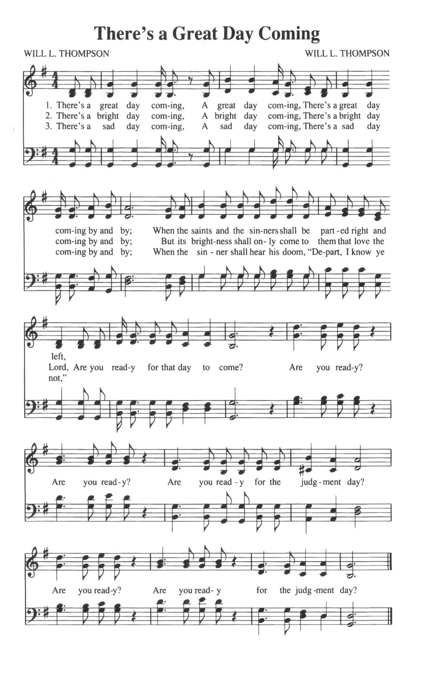 Hymn Sheet for There's A Great Day Coming
