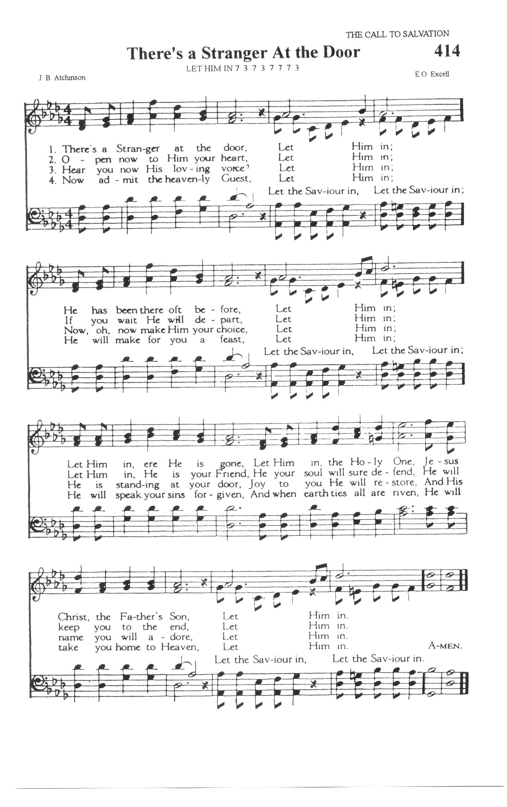 Hymn Sheet for There's A Stranger At The Door
