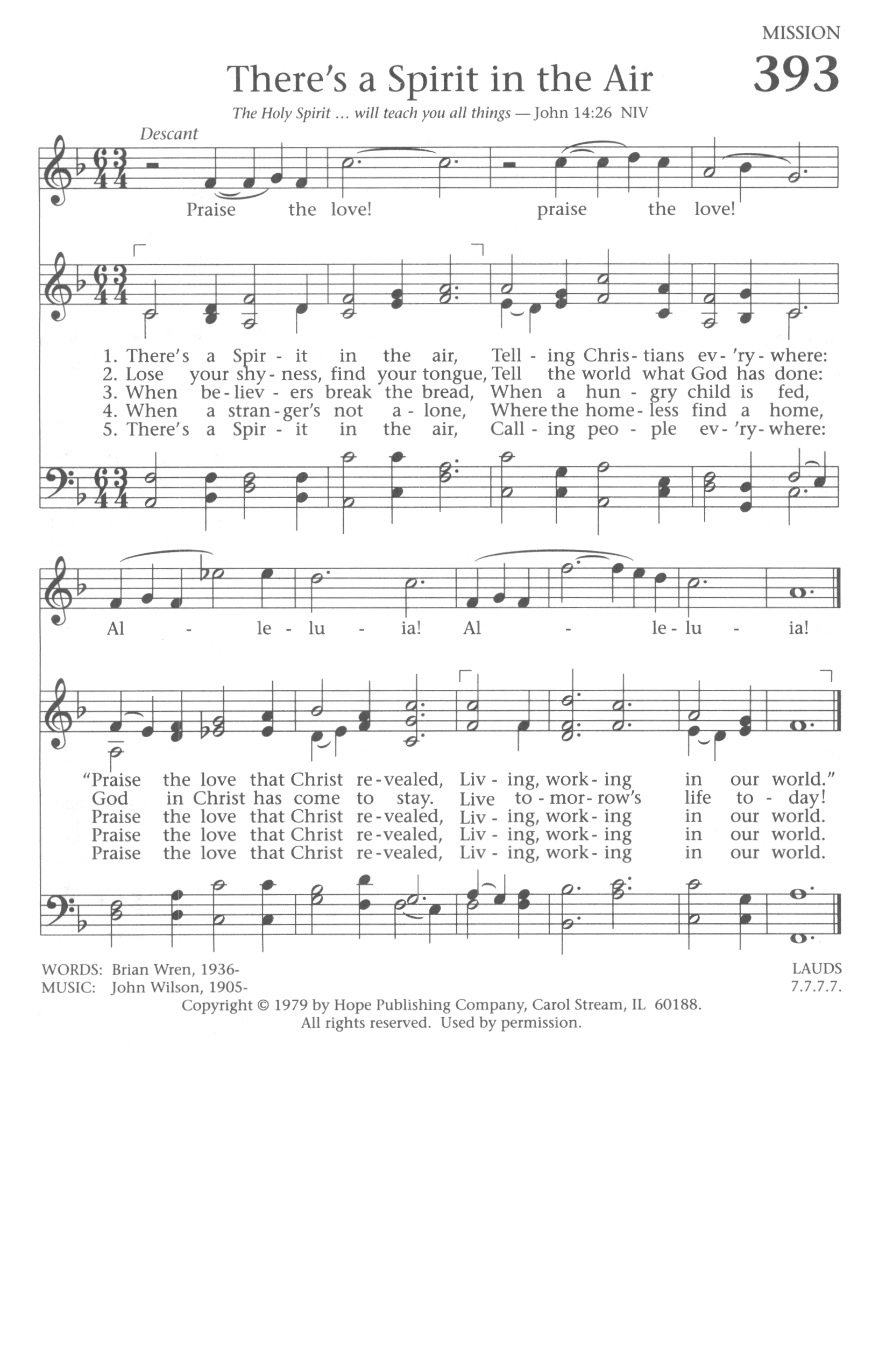 Hymn Sheet for There's a Spirit in the Air