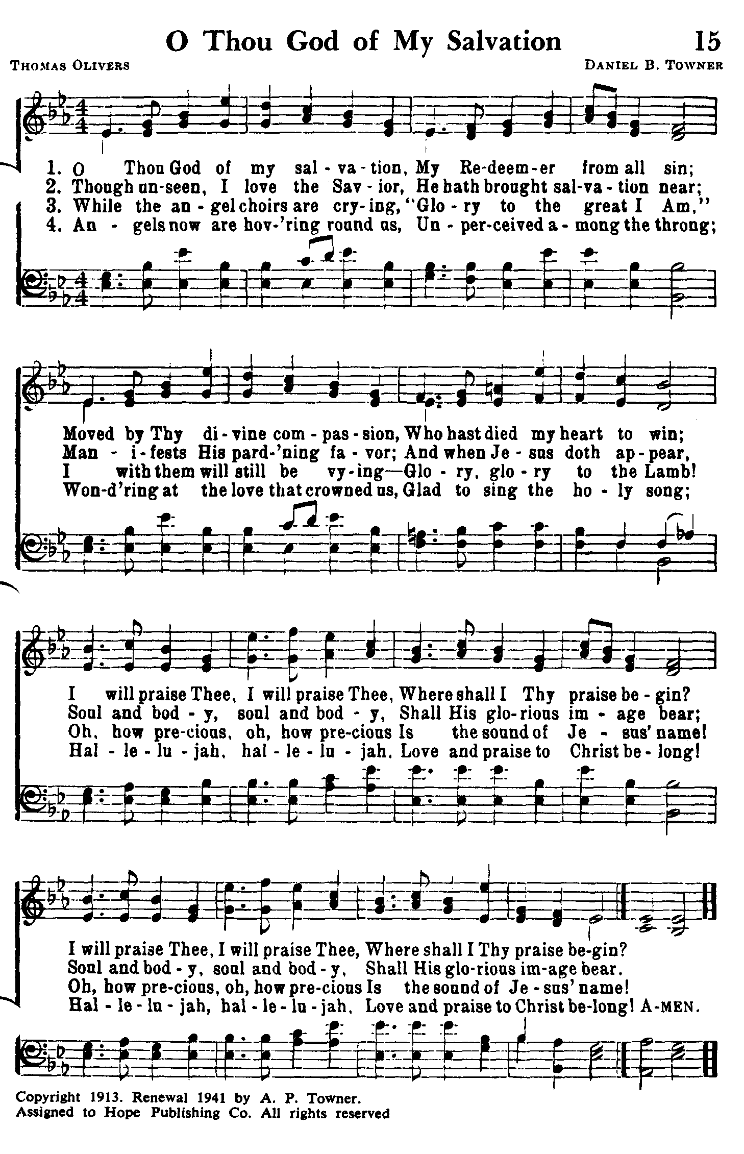 Hymn Sheet for Thou God of my Salvation